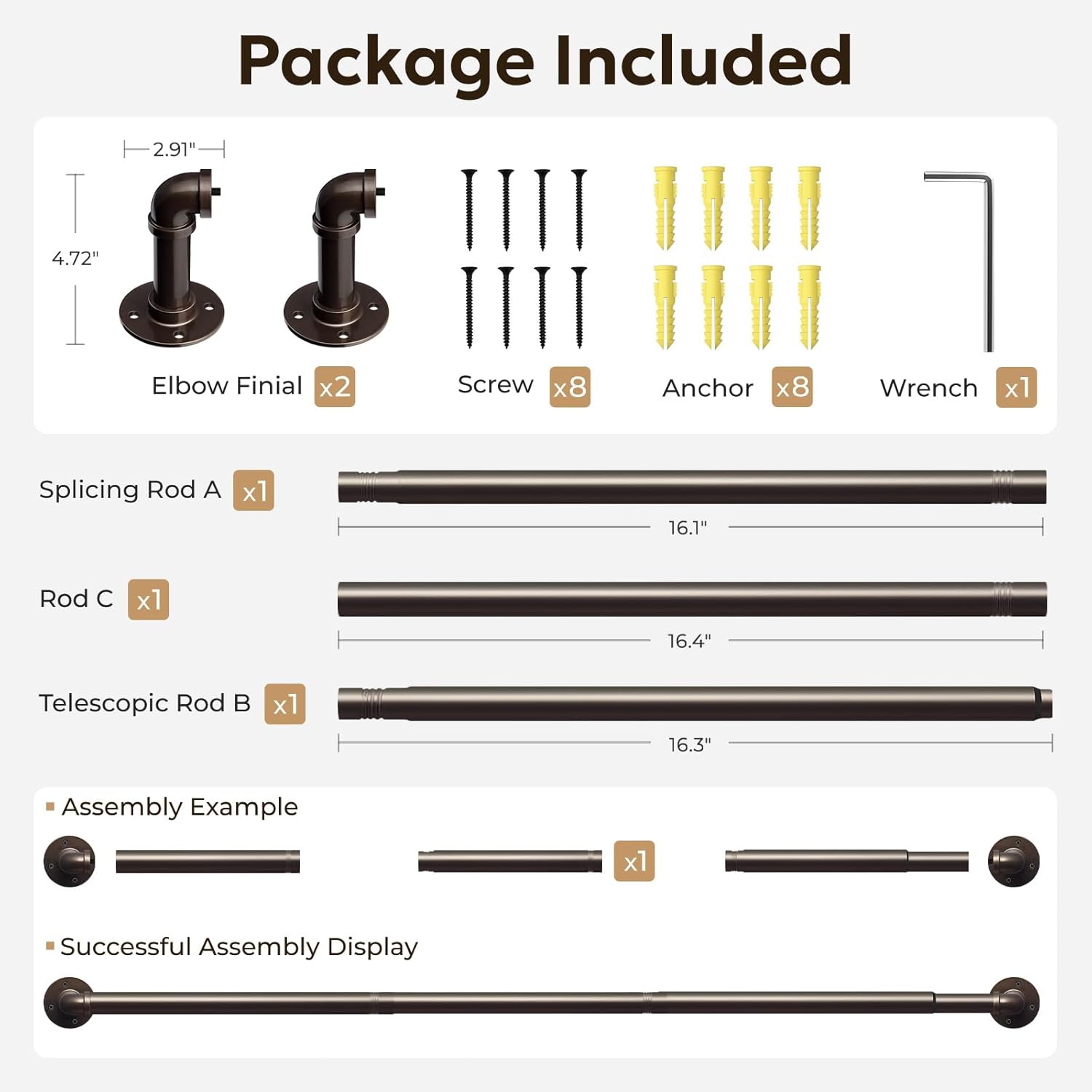 Zeerobee 1 Inch Antique Bronze Curtain Rods 32-48 Inches