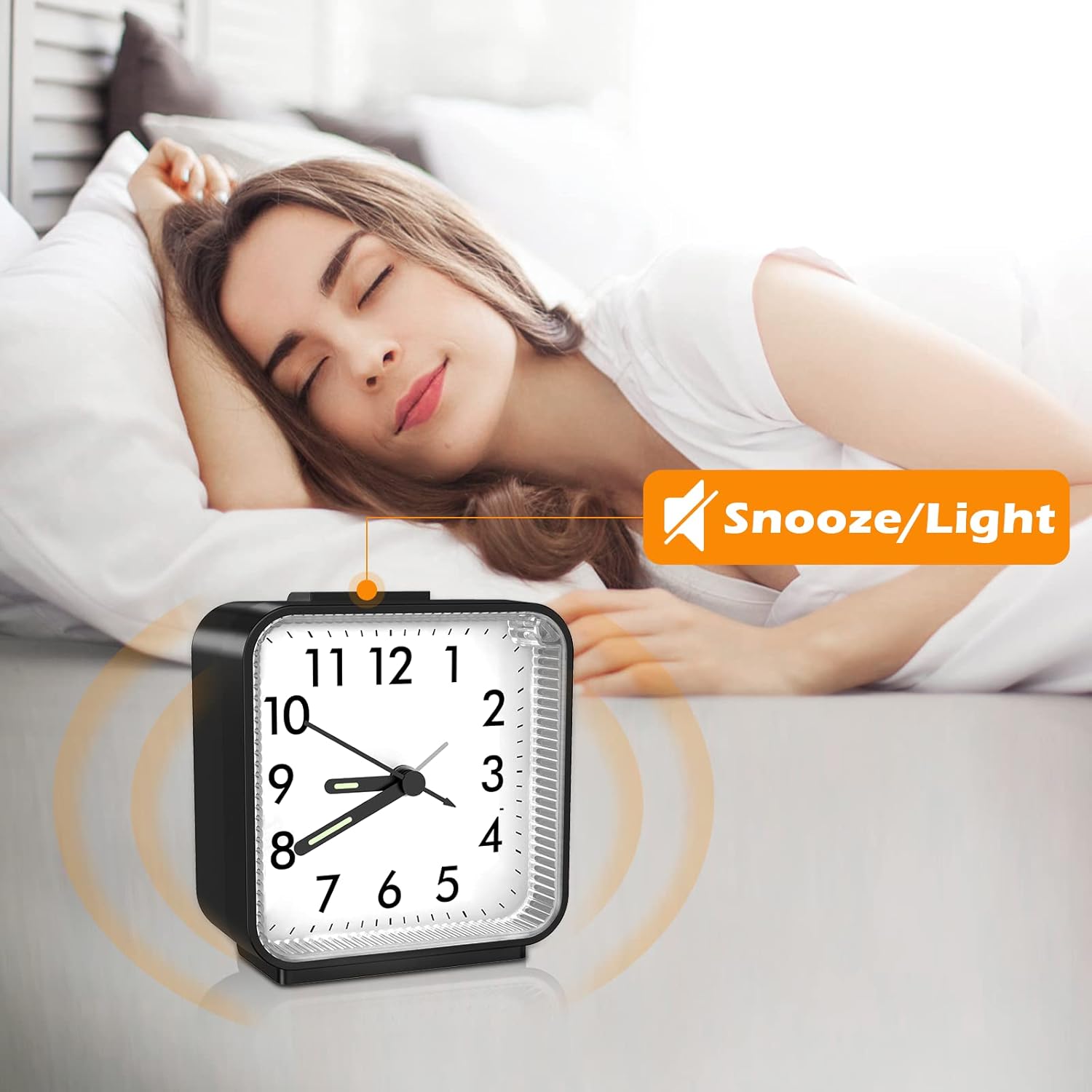 JXTZ Silent Alarm Clock with Night Light and Snooze