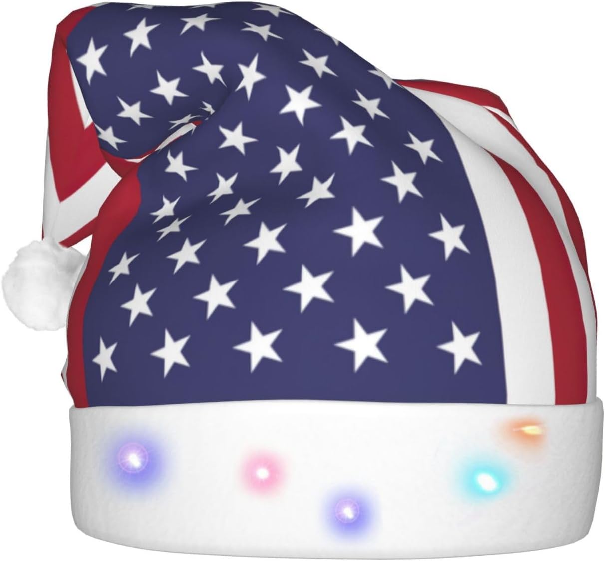 American Flag Christmas Hat with LED Lights