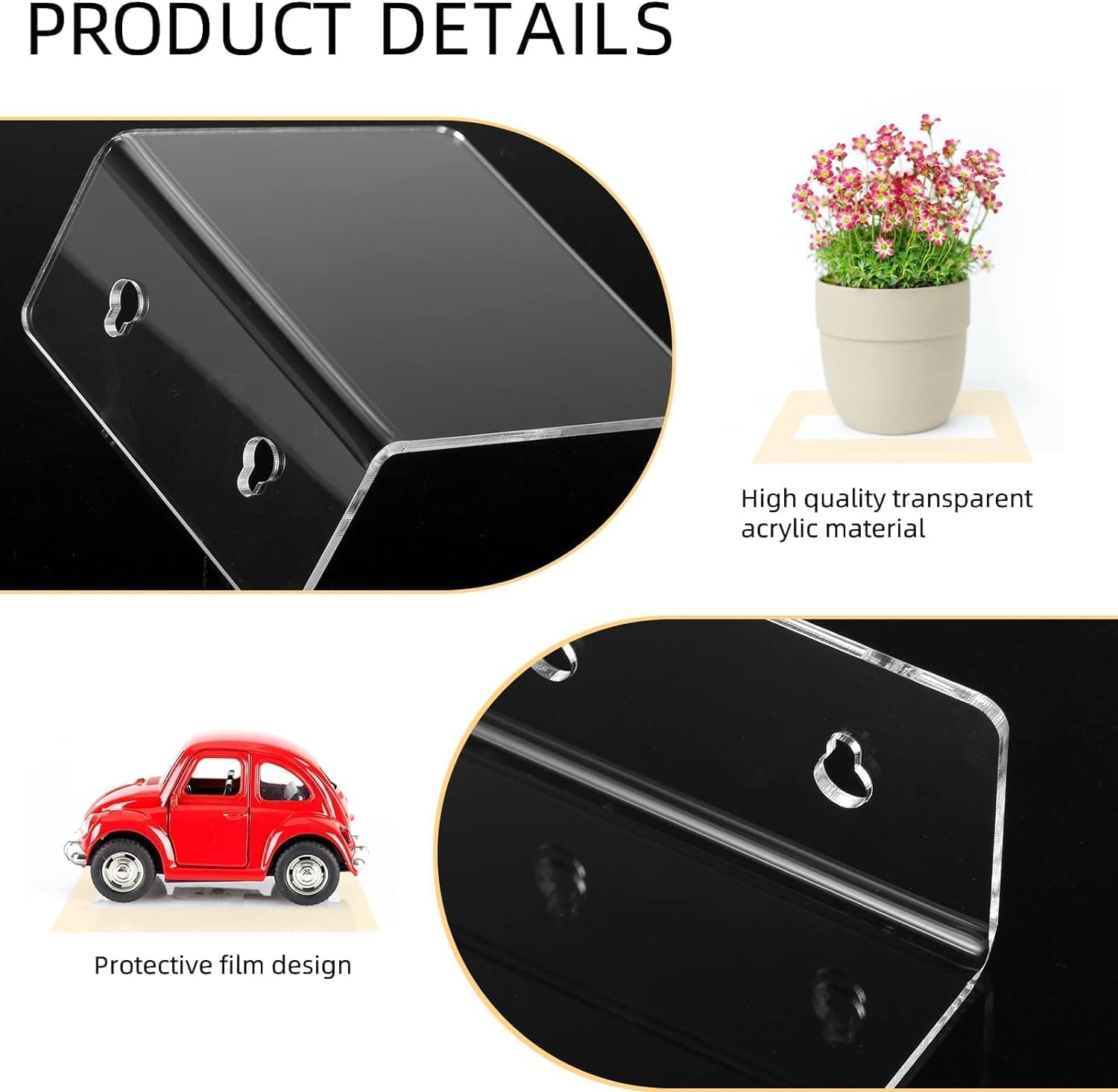 LUOBAO Clear Acrylic Floating Wall Shelves 4 Pack