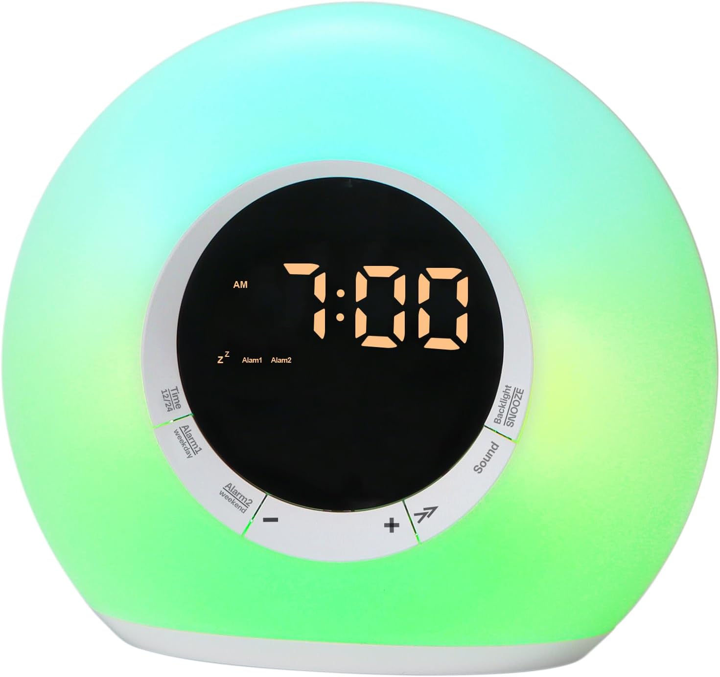 ICODE Alarm Clock with Dimmable Night Light and 10 White Noise