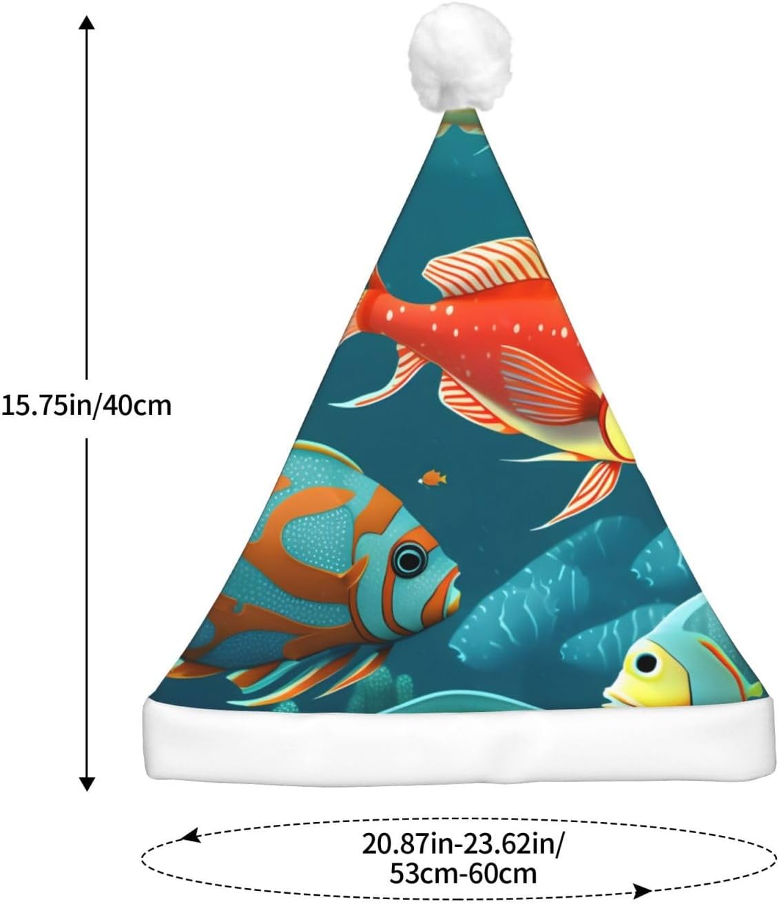 Ocean Underwater Fish Print Christmas Hat with LED Lights