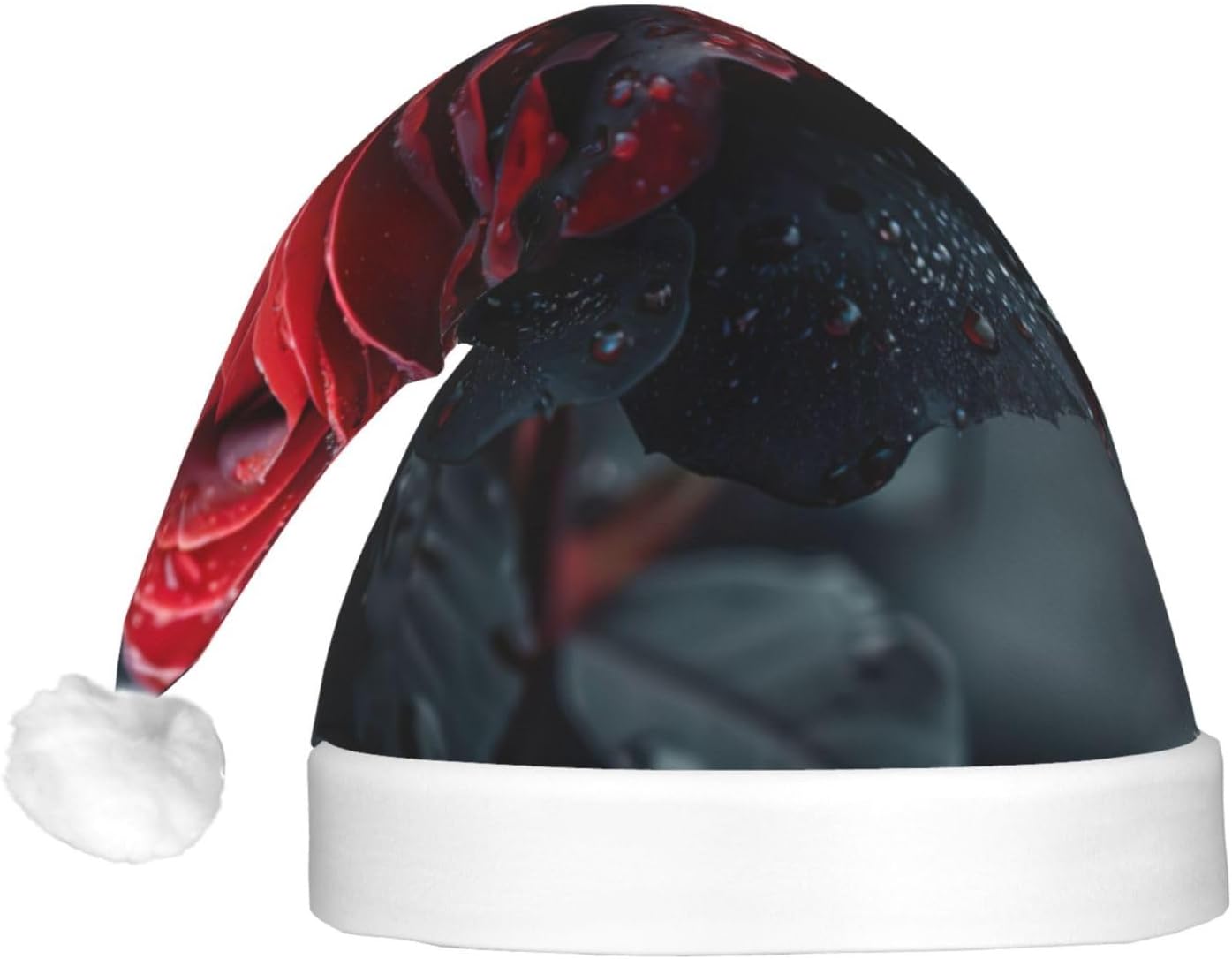 Red And Black Rose Print Christmas Hat With LED Light