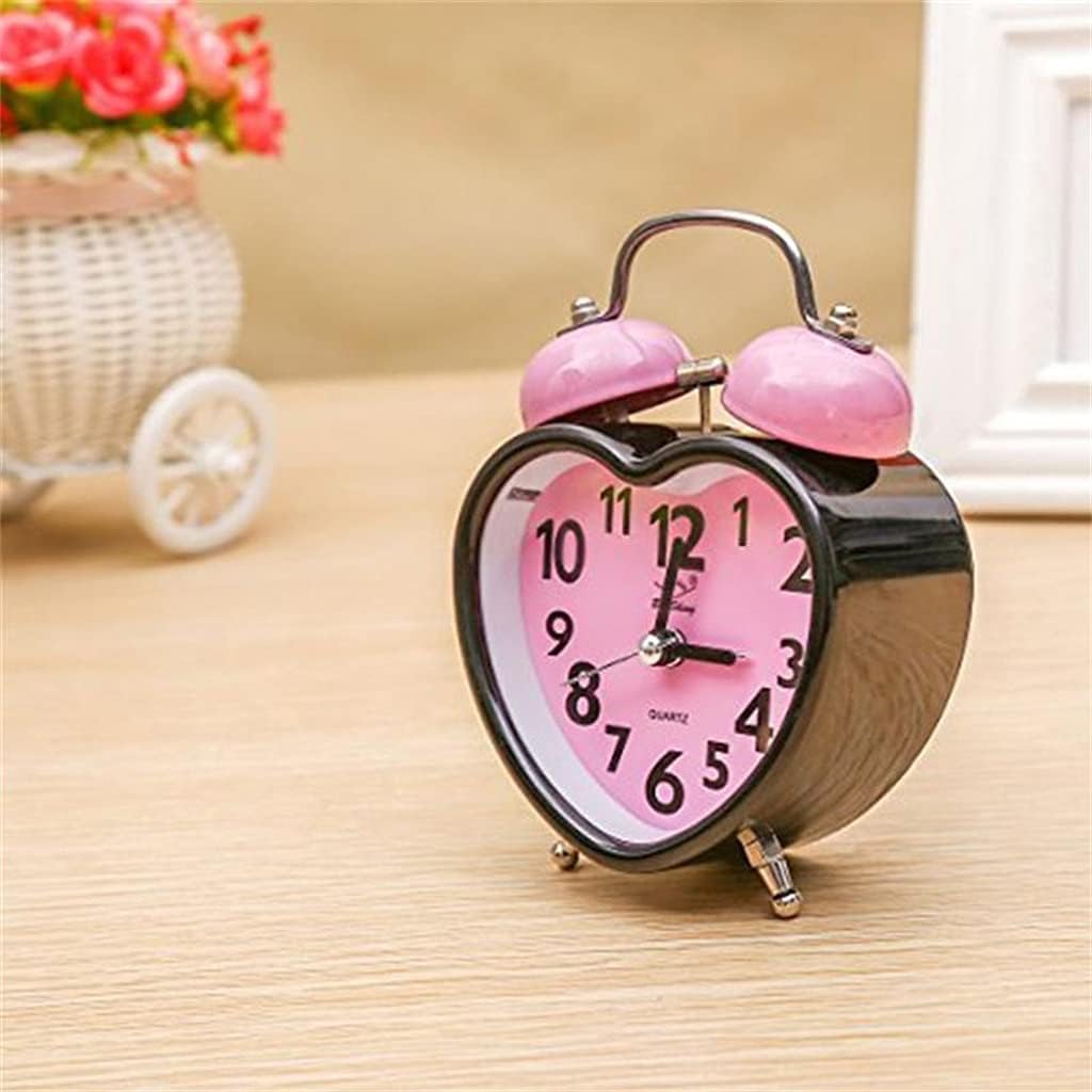 Heart Shape Double Bell Alarm Clock with Nightlight Pink