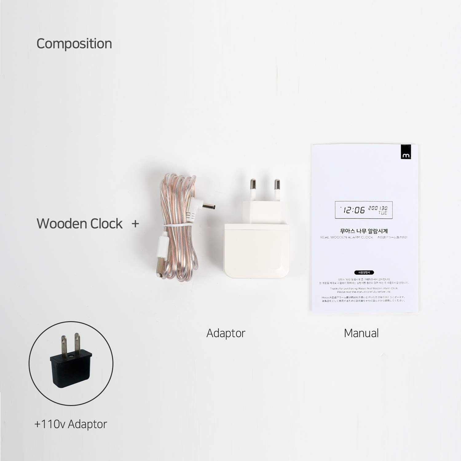 Mooas Real Wooden Digital Alarm Clock with LED Display