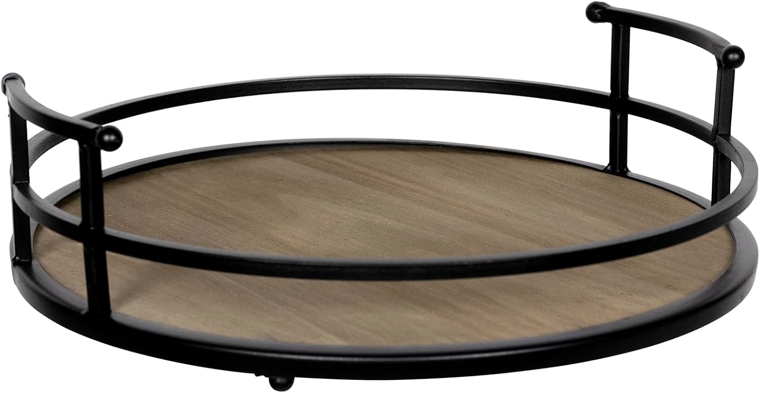 Stratton Home Decor Metal and Wood Round Tray