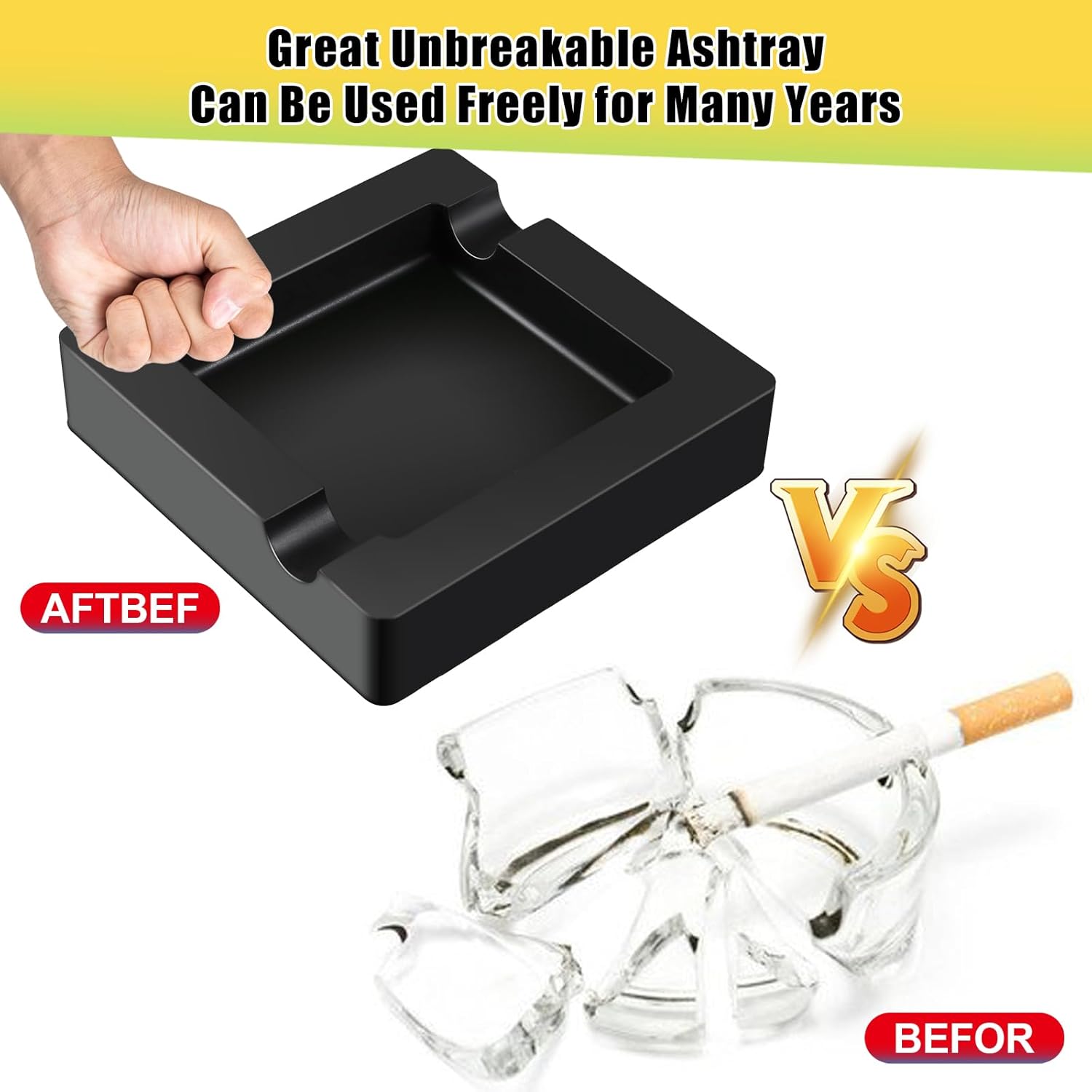 7 Inch Cigar Ashtray Silicone Black Durable Large Capacity