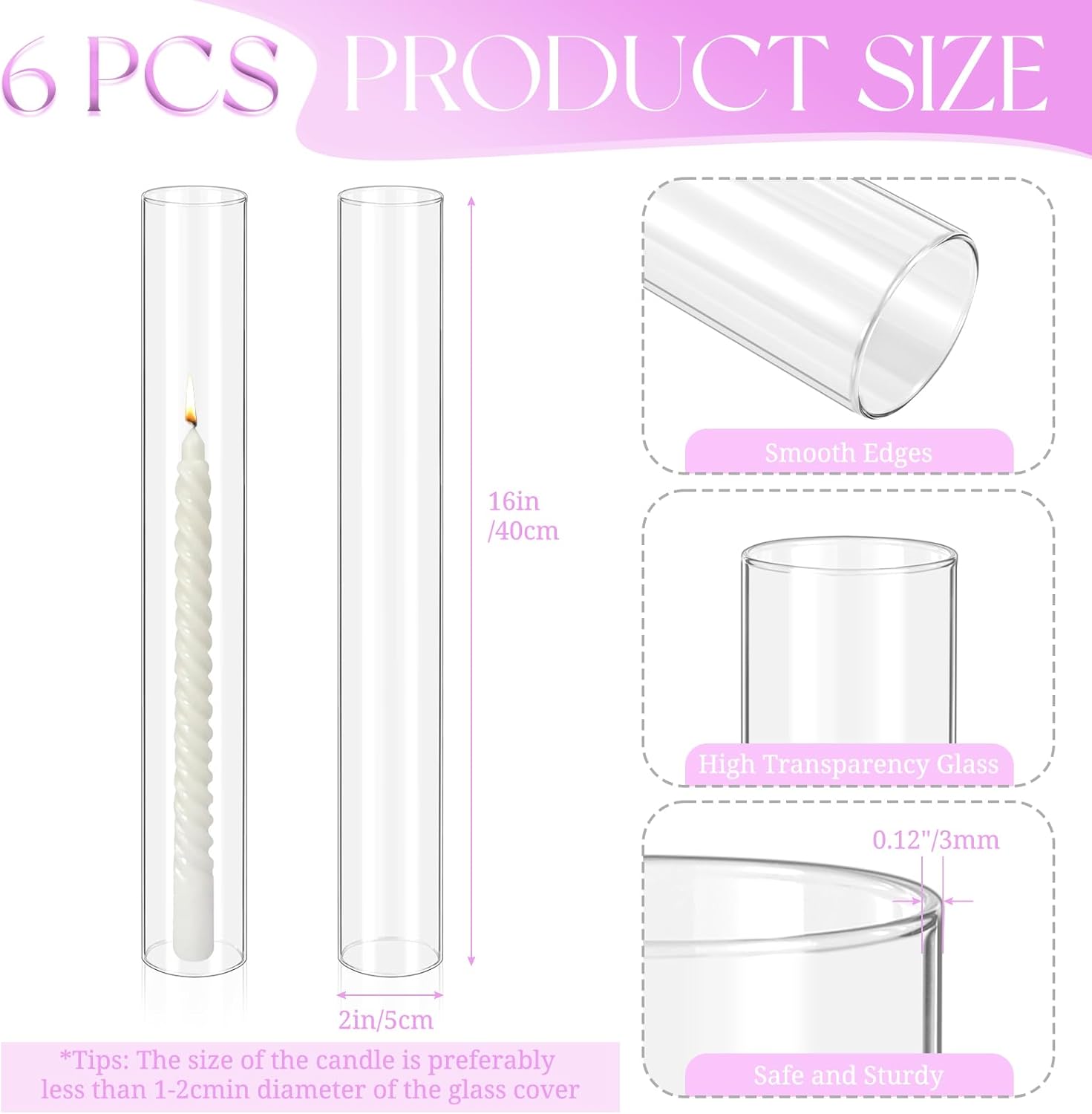 6 Pcs Open Ended Clear Hurricane Candle Holder