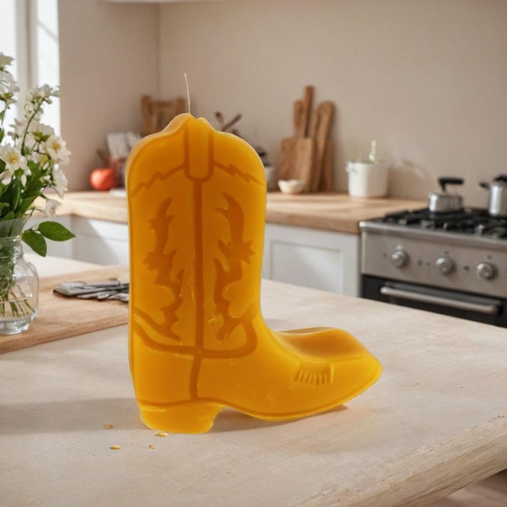 Beeswax Bliss Candle Co Handmade Cowboy Boot Pillar Unscented