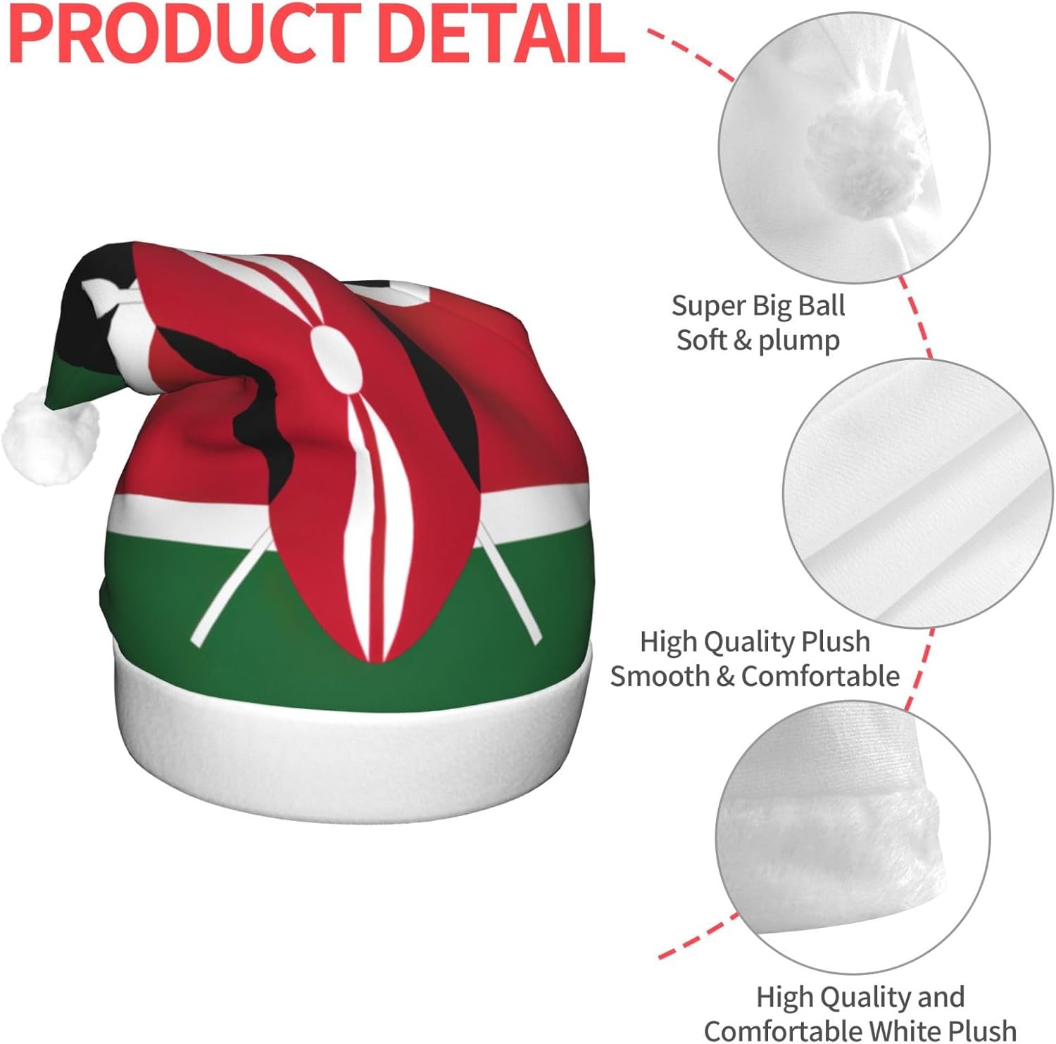 Kenya Flag Christmas Hat with LED Lights