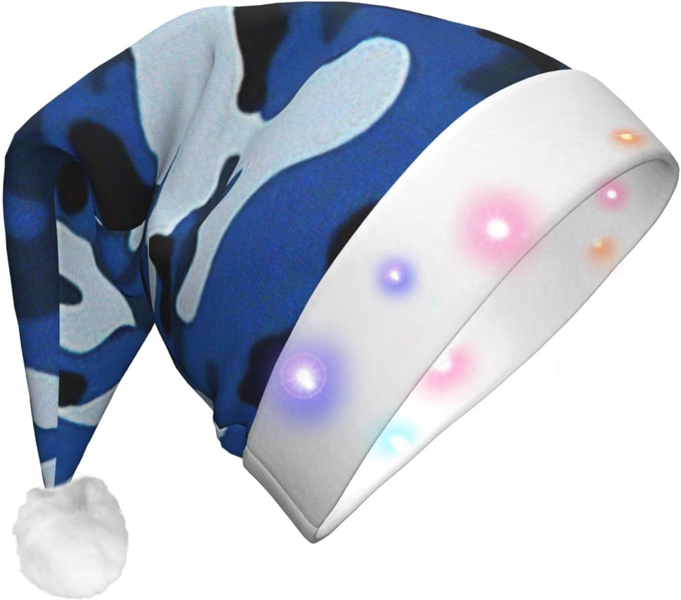 Blue Camo Print LED Christmas Hat for Adults