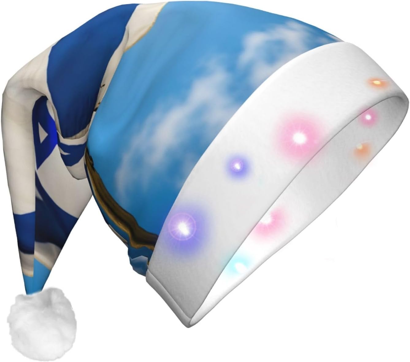 Israeli Flag Print Christmas Hat with LED Lights