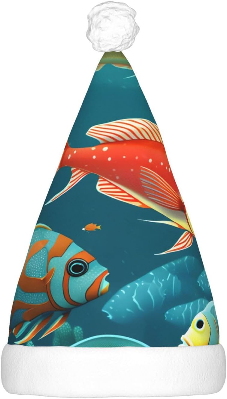 Ocean Underwater Fish Print Christmas Hat with LED Lights