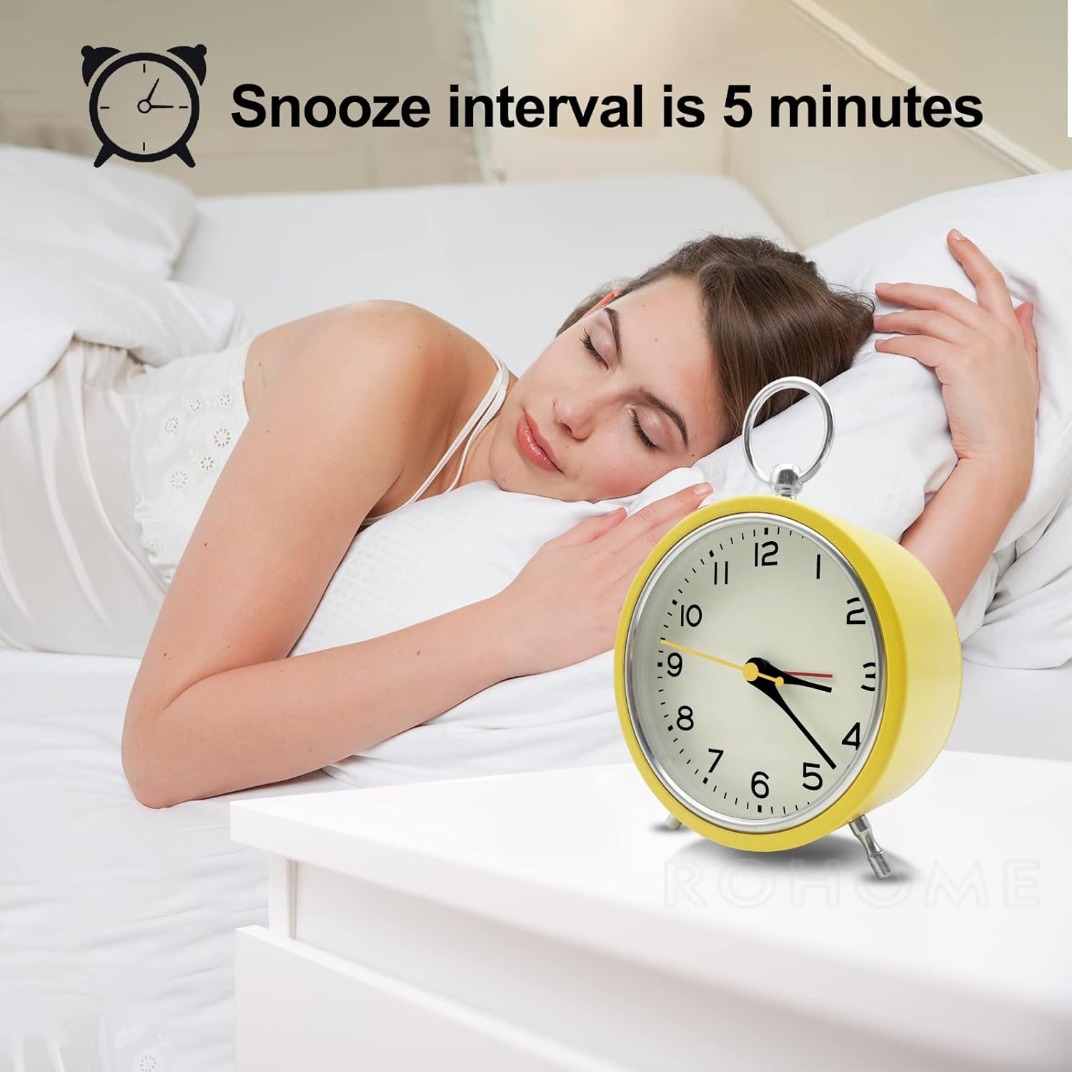Small Alarm Clock with Night Light and Hanging Design Yellow