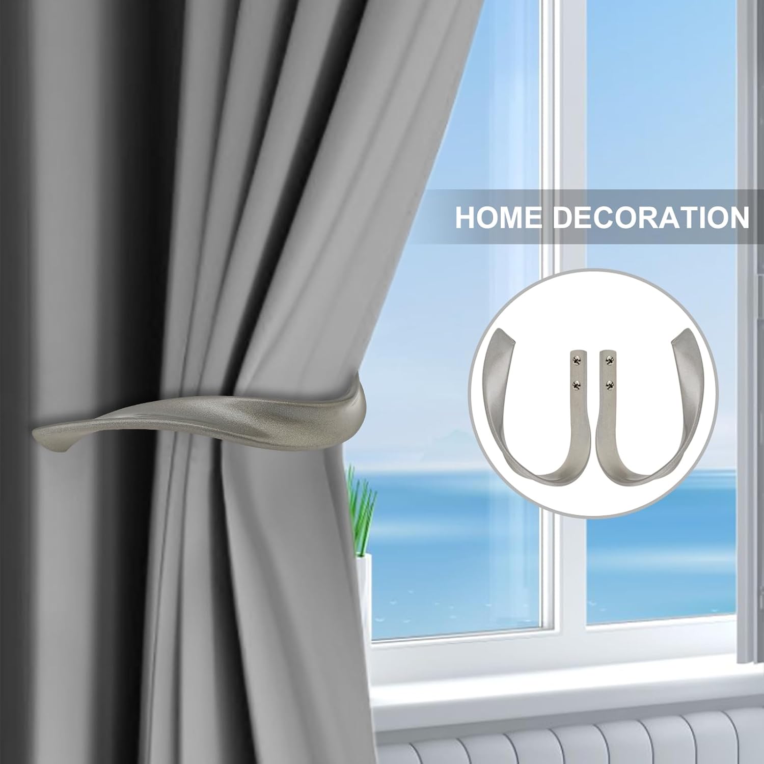 4 Pack Grey Aluminum Alloy Curtain Holdbacks