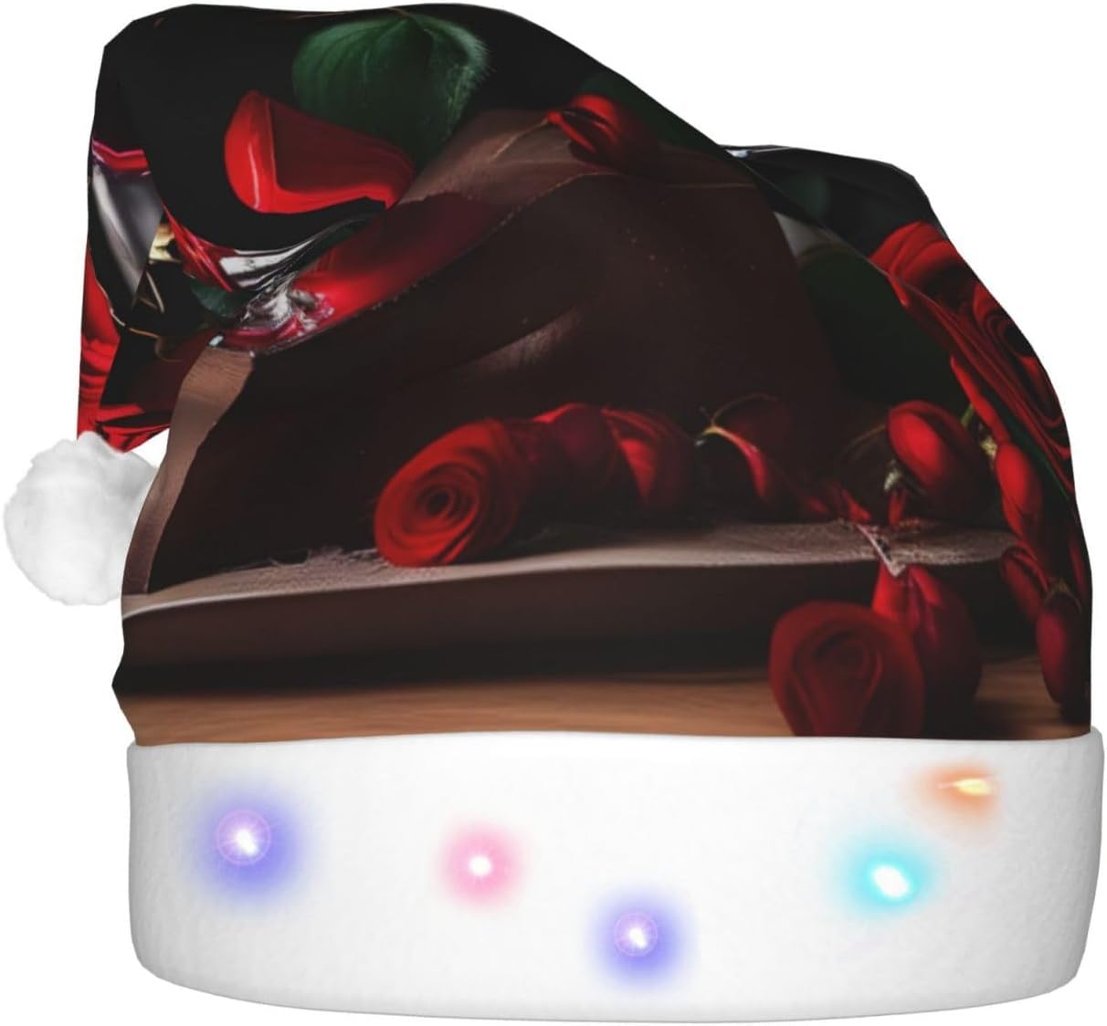 Red Rose And Wine Decor Led Christmas Hat Unisex Beanie