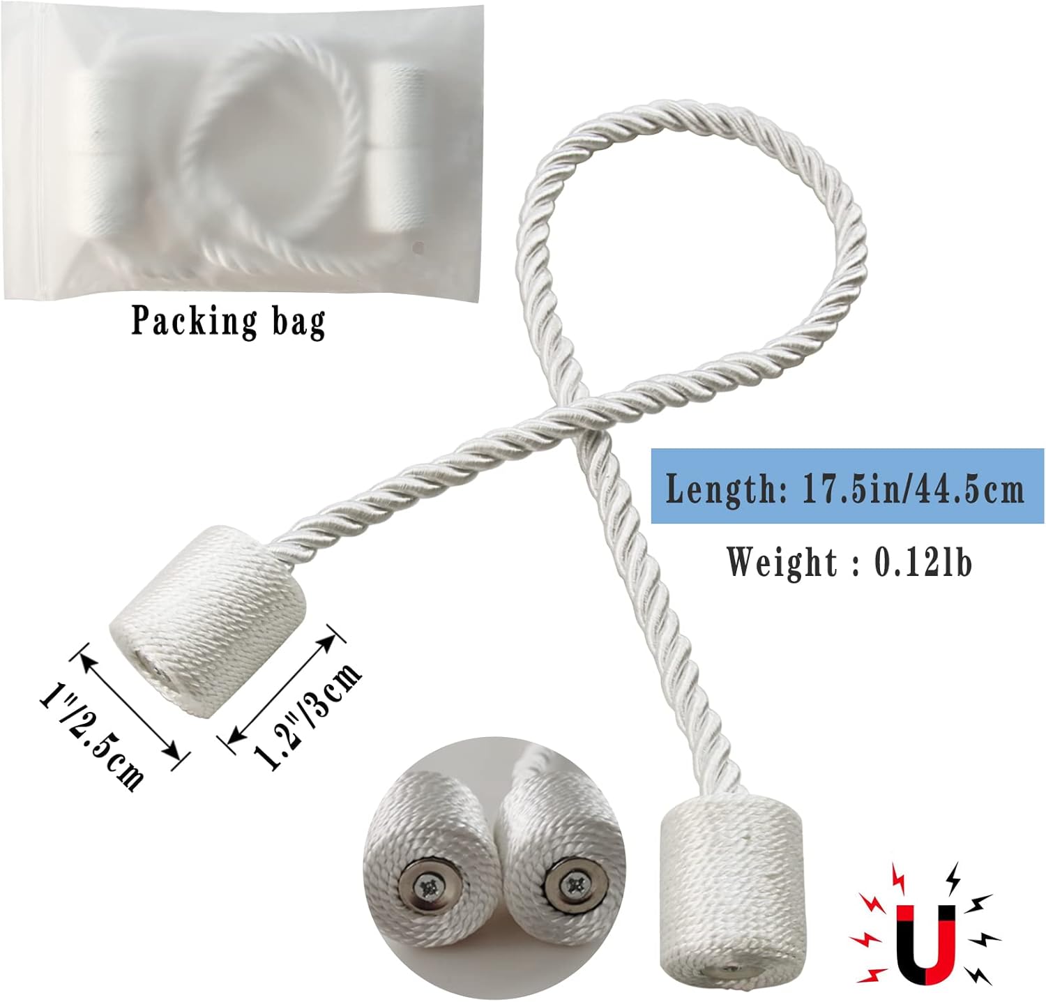 Hangtty Magnetic Curtain Tiebacks 6 Pack White Holdbacks