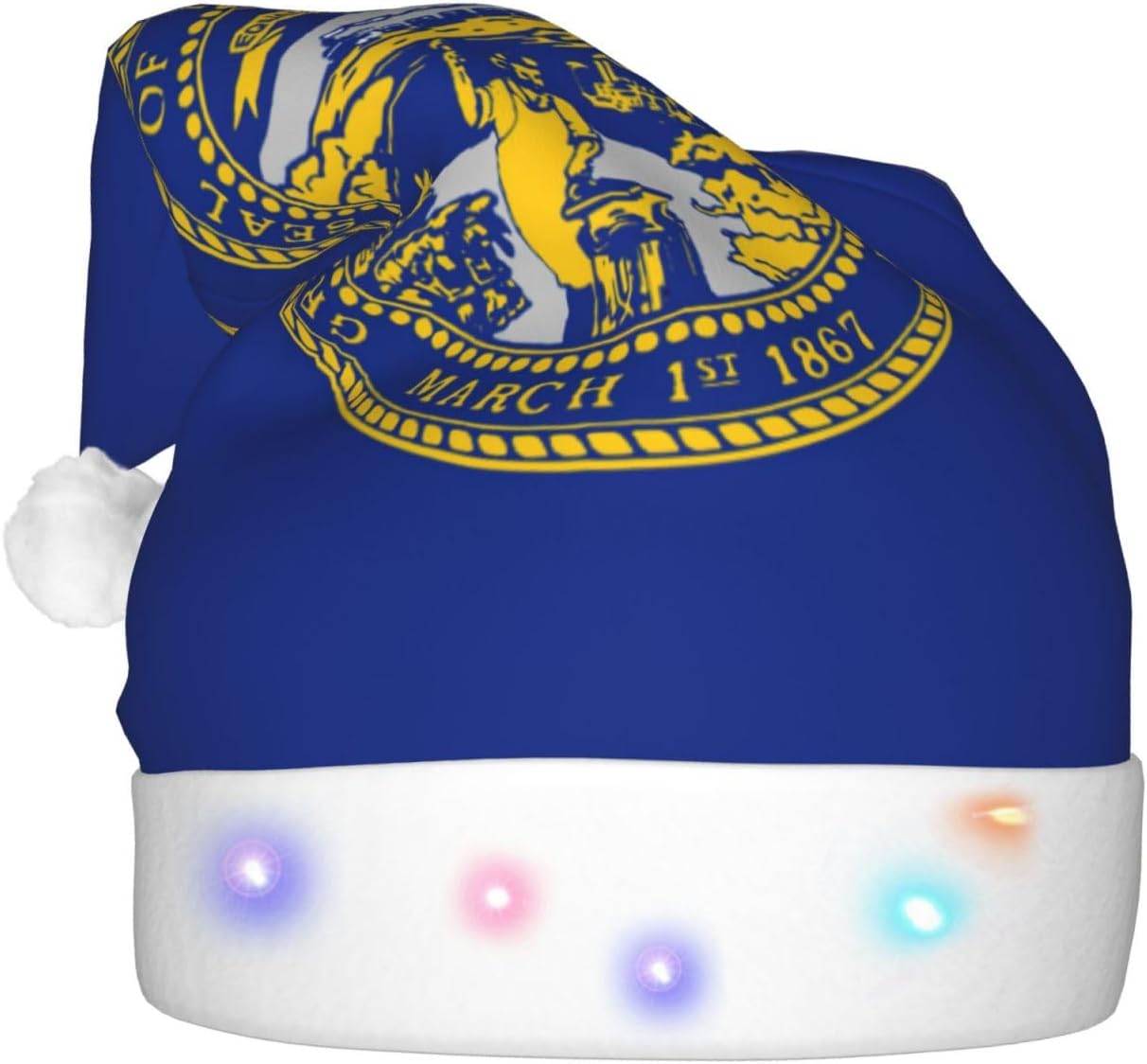 Nebraska Flag Print Christmas Hat with LED Light