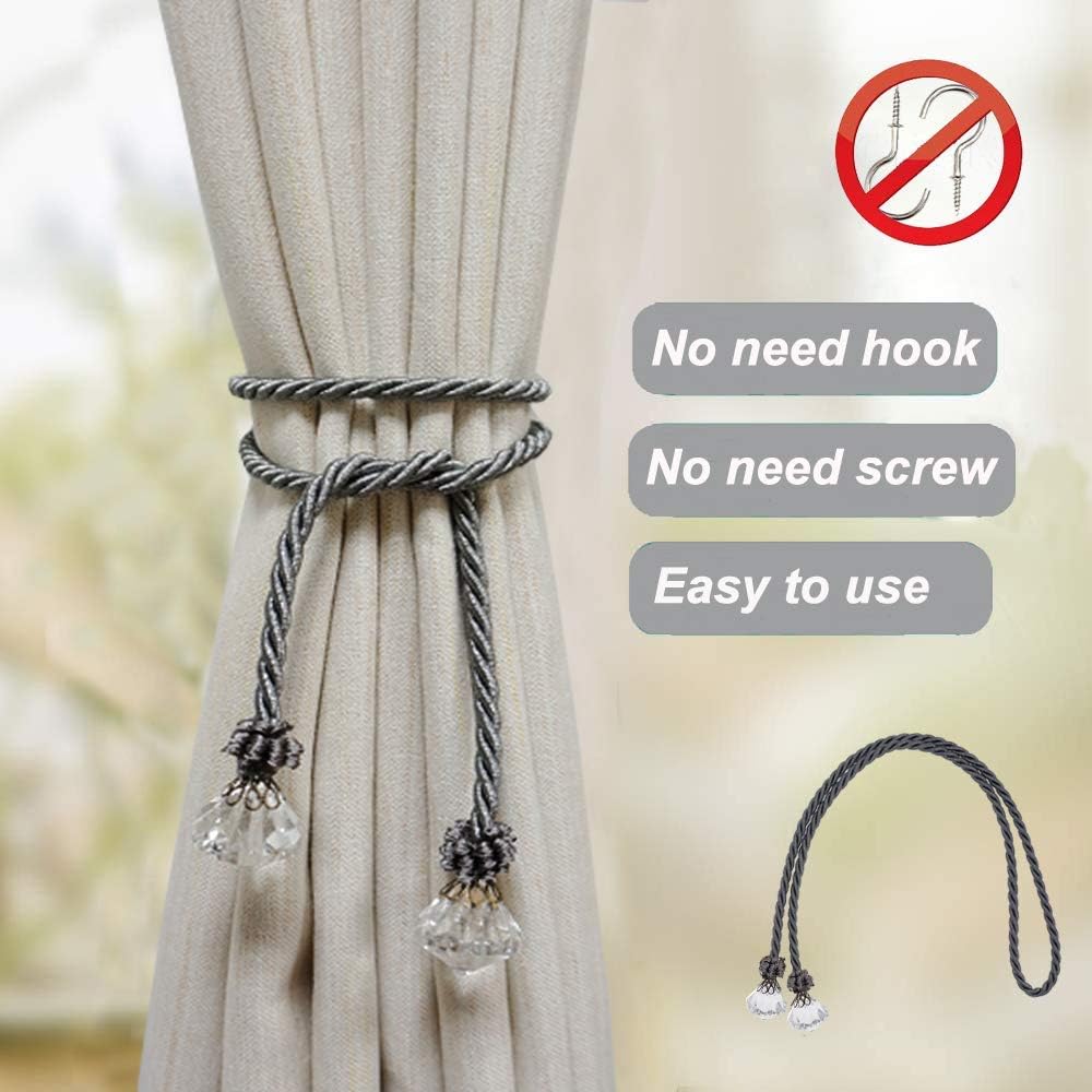 HIASTRA Curtain Tiebacks Rope with Crystal 2pcs