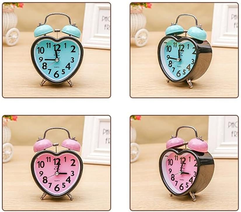 Heart Shape Double Bell Alarm Clock with Nightlight Pink