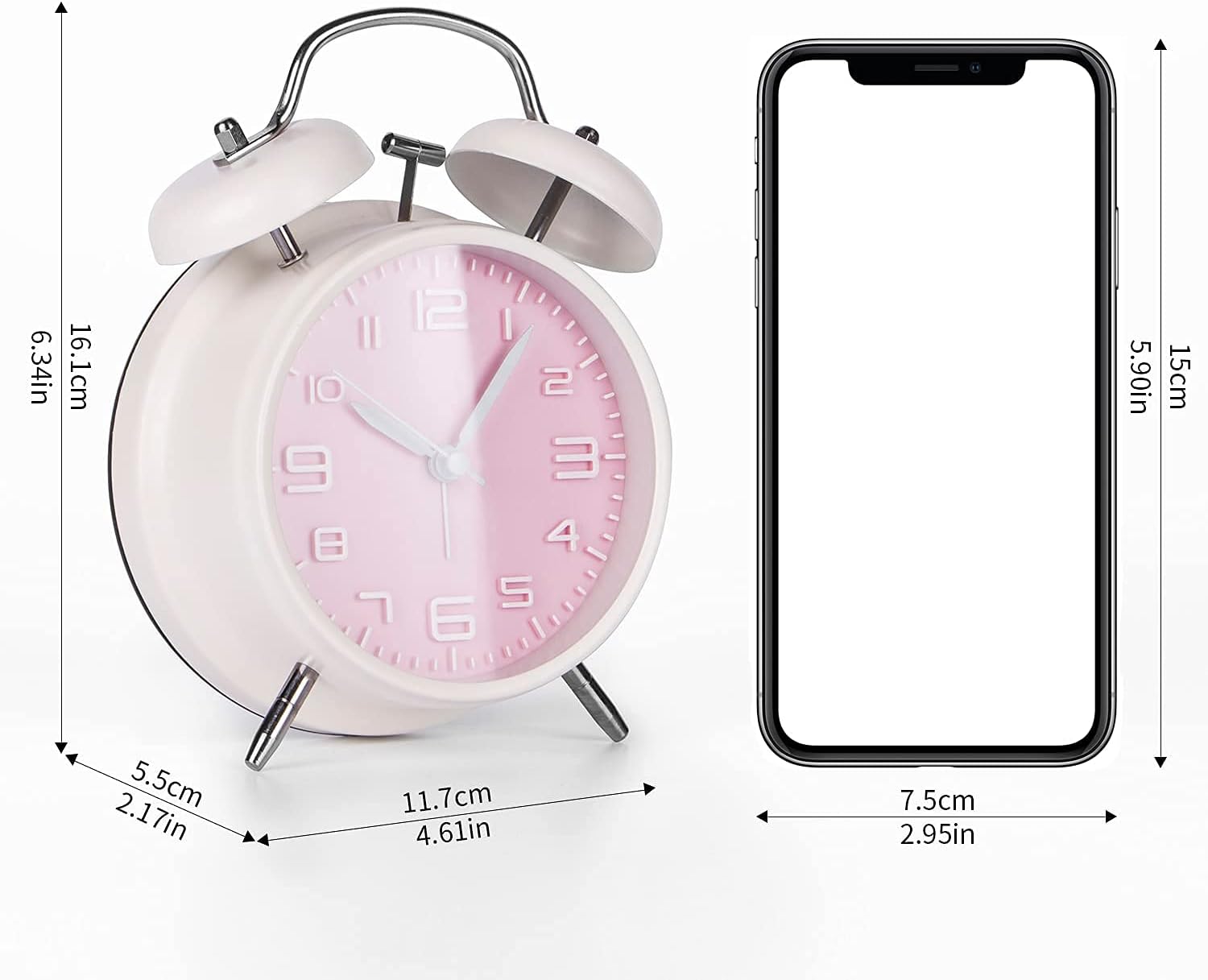 PILIFE Analog Alarm Clock 4 Inch Super Silent Twin Bell