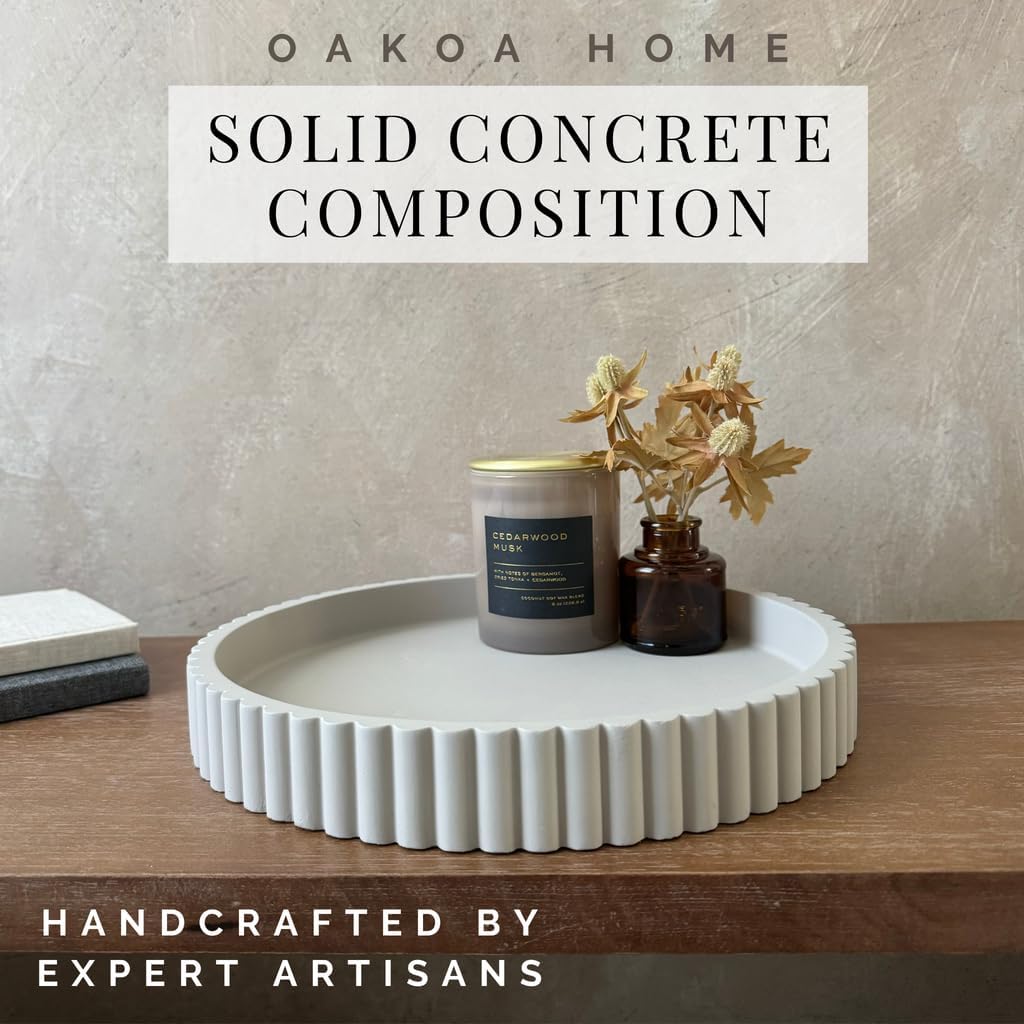 OAKOA Concrete Round Decorative Tray - Modern Home Decor