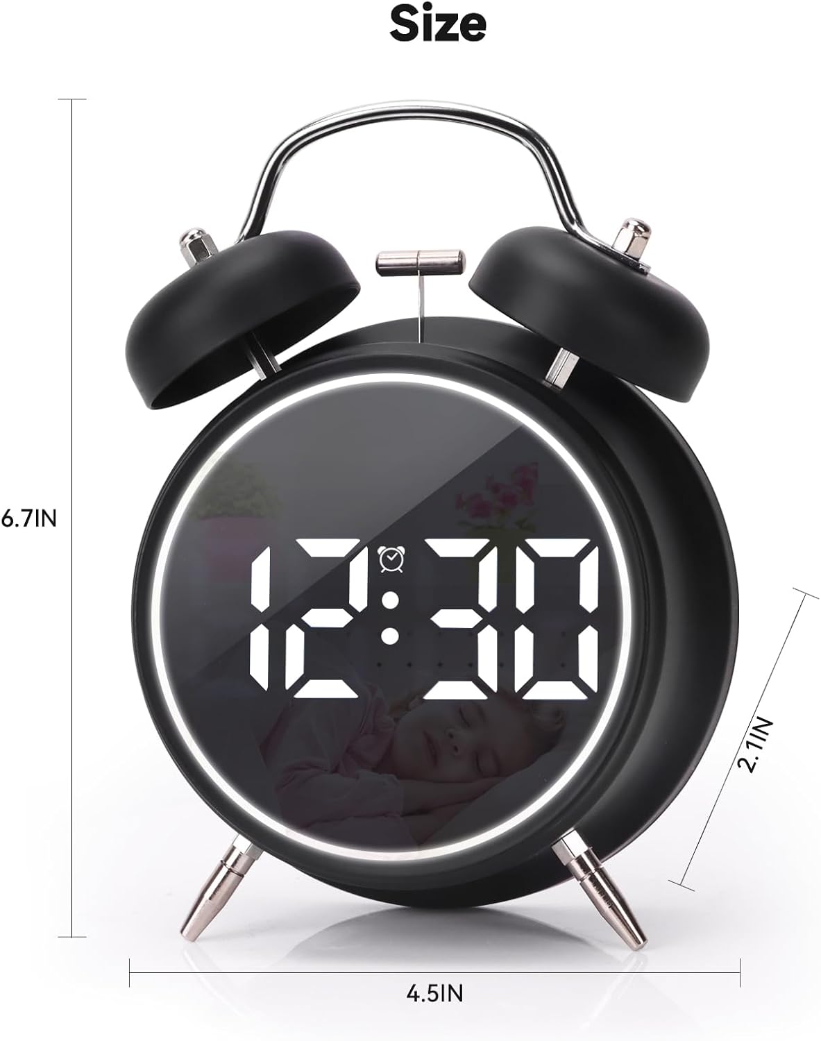 Super Loud Digital Alarm Clock with LED Display and Double Bell Sound