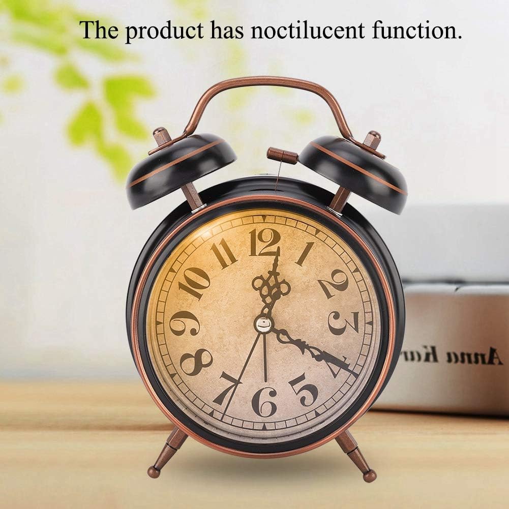 Tbest Double Clock 4in Retro Alarm Clock with Night Light