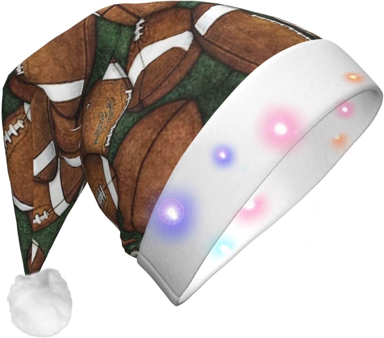 Football Green Print Christmas Hat with LED Lights