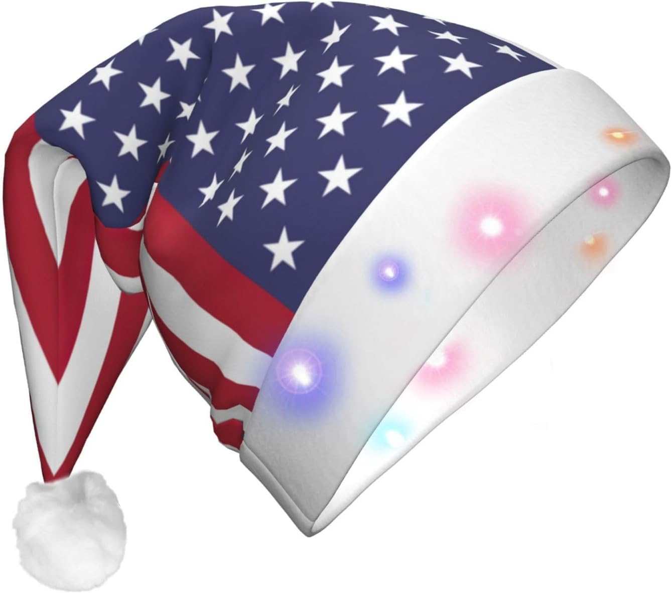 American Flag Christmas Hat with LED Lights