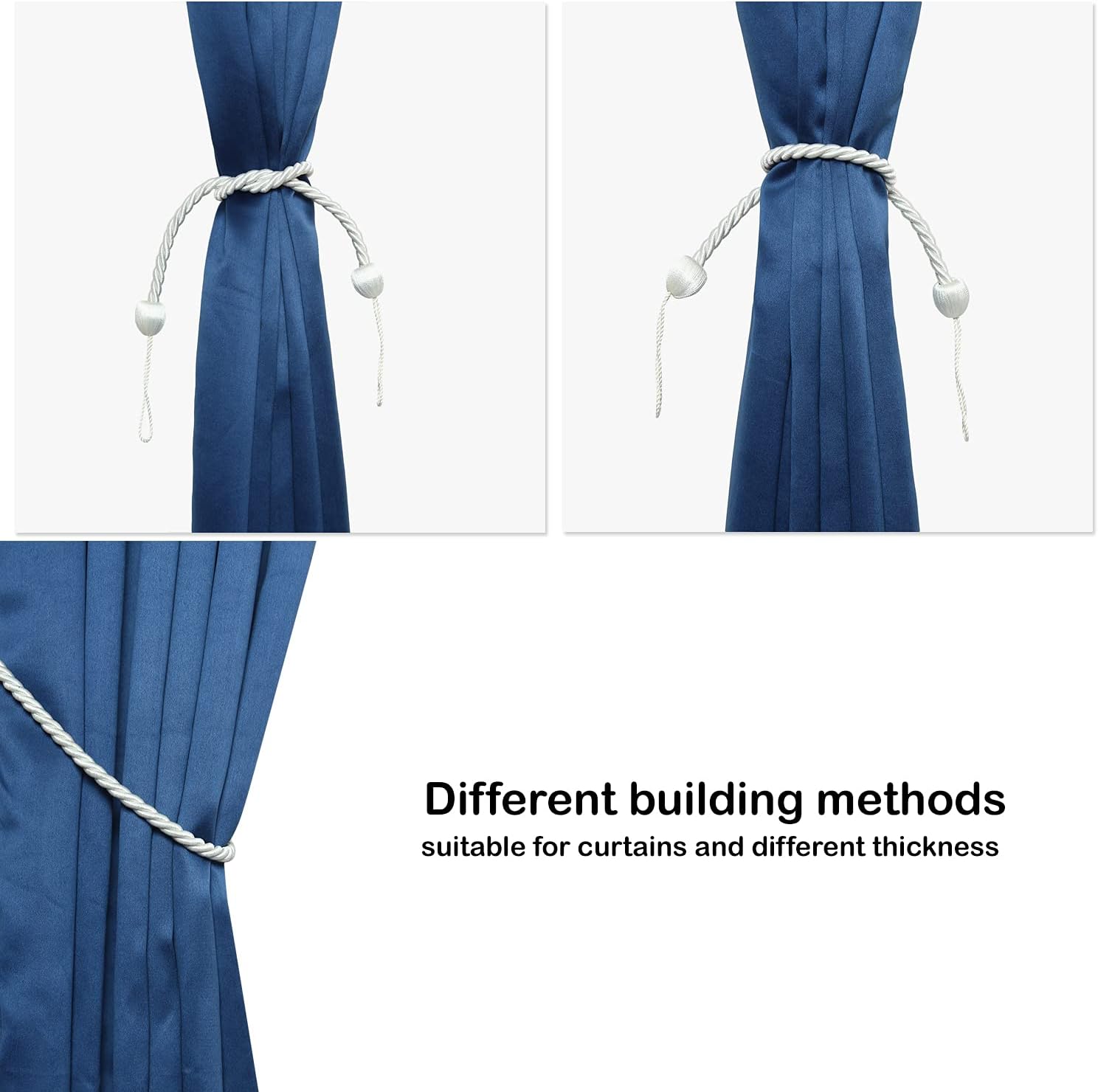 2 Pack Curtain Ropes Tiebacks Handmade Holdbacks - Polyester White