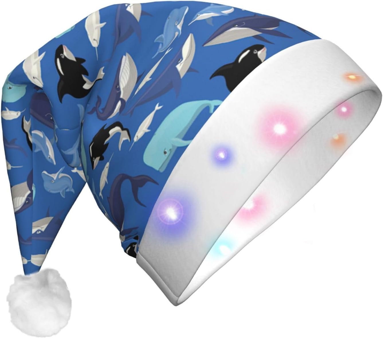 Whale Pattern Print LED Christmas Hat for Adults