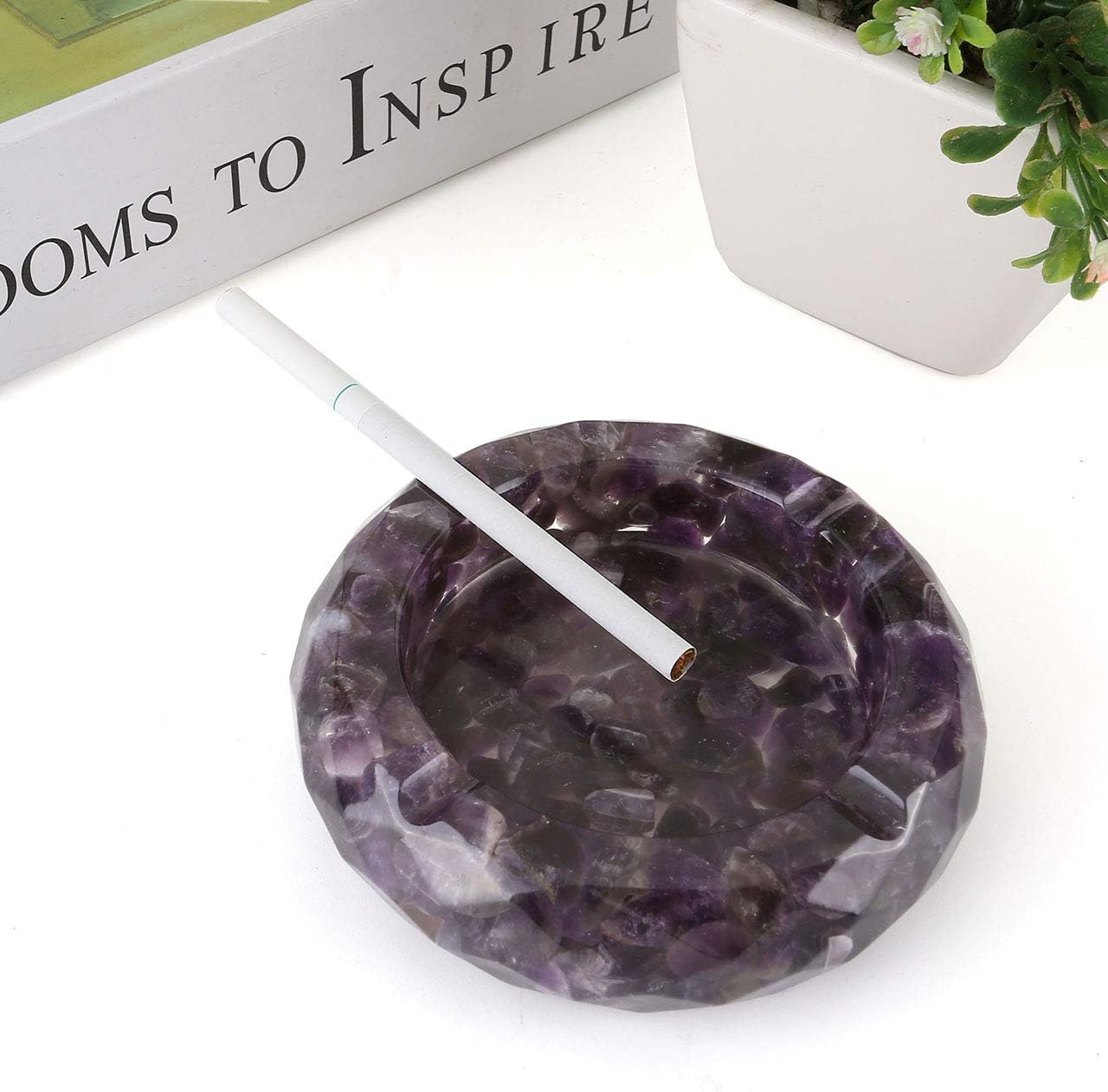 Yoption Amethyst Crystal Ashtray with Tumbled Stone Design