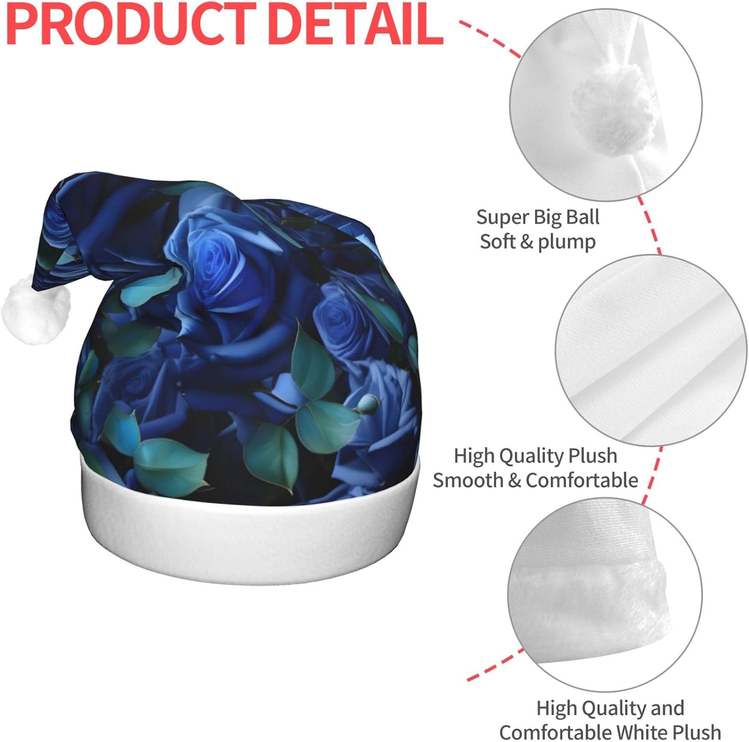 Many Blue Roses Print LED Christmas Hat for Adults