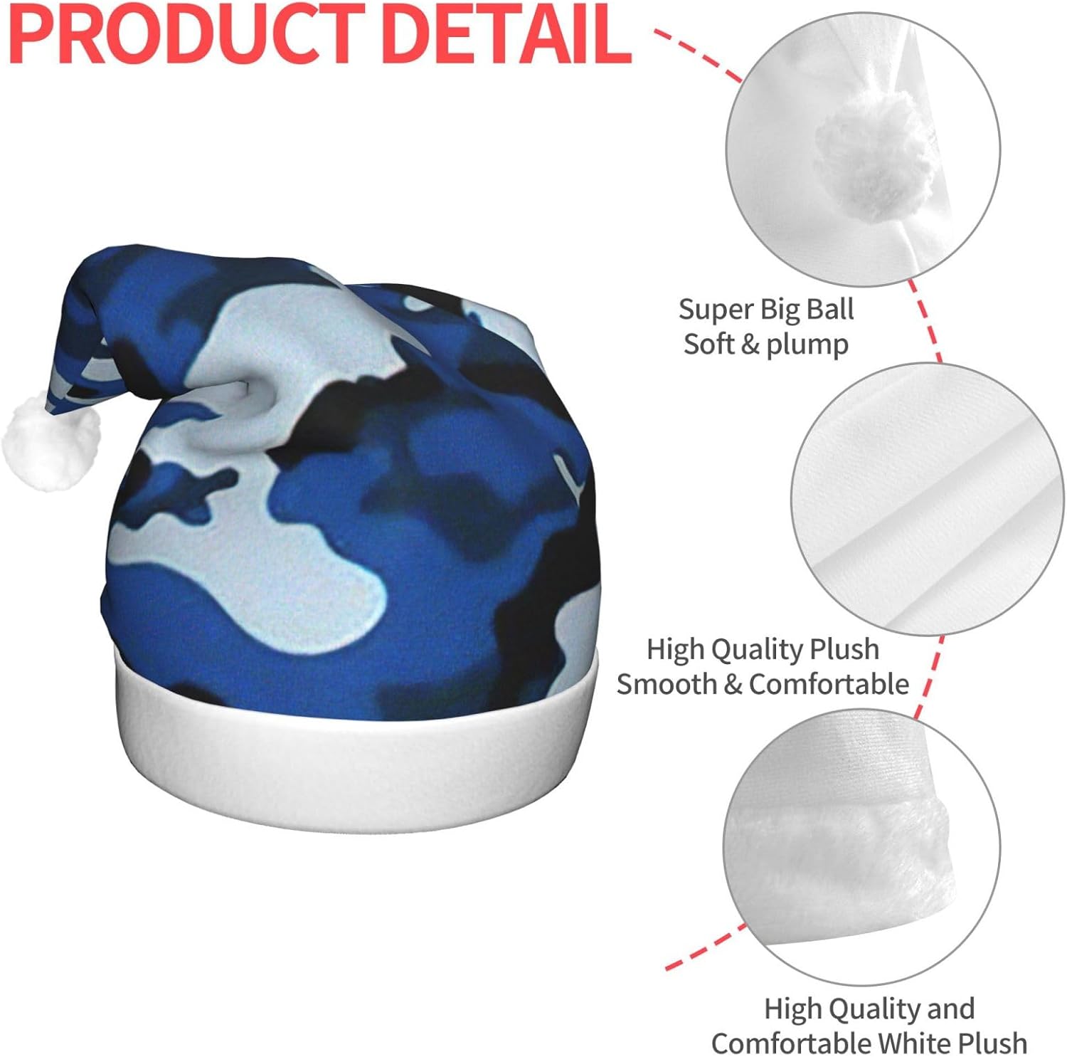 Blue Camo Print LED Christmas Hat for Adults