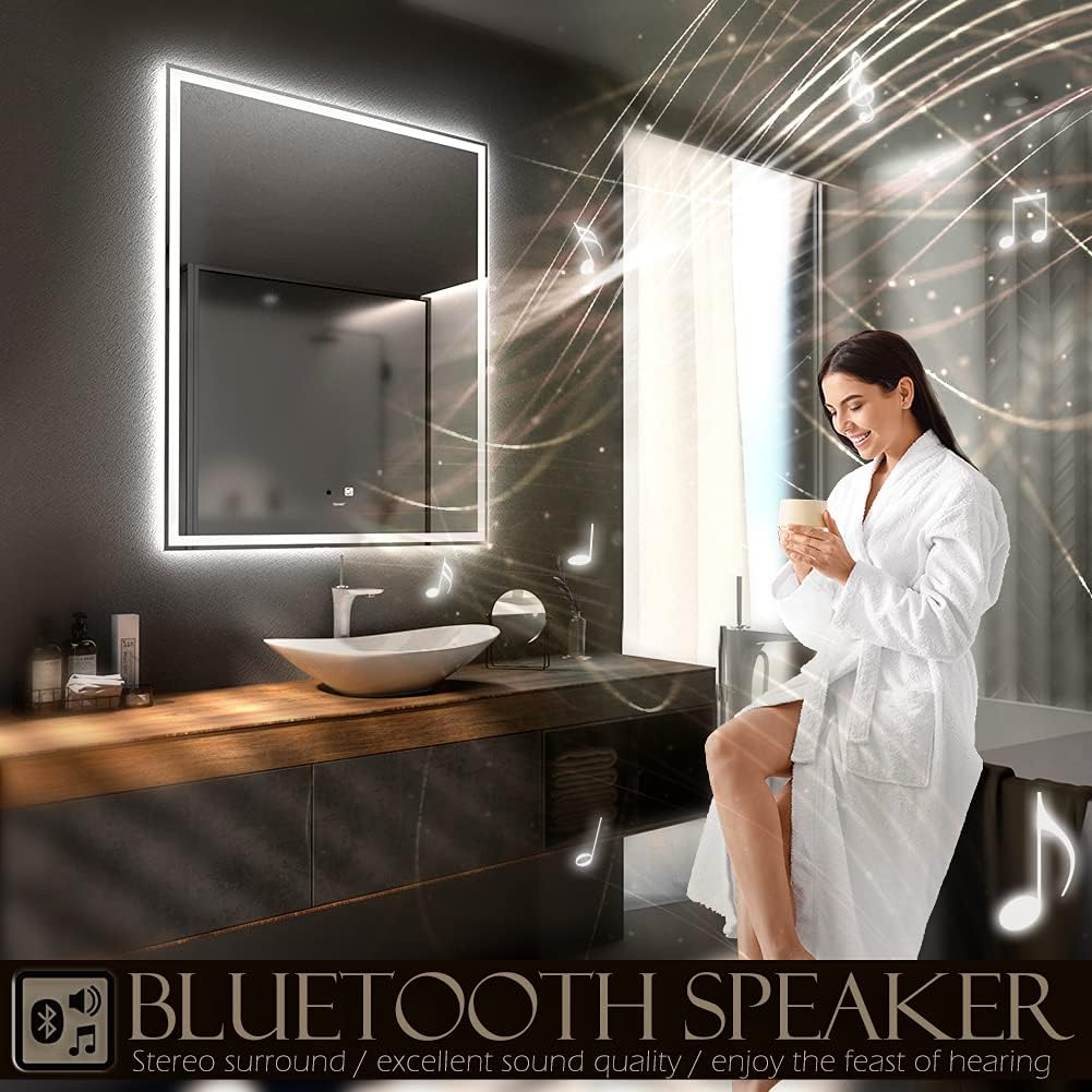 GP GANPE 32x40 Inch Smart LED Bathroom Mirror with Bluetooth