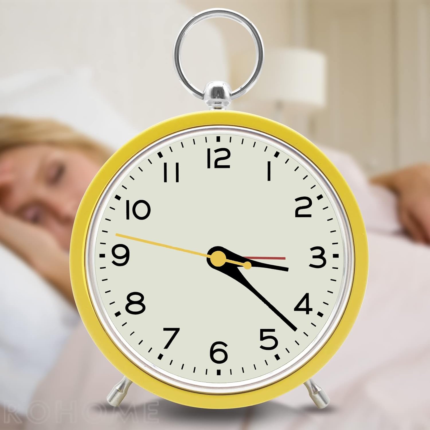Small Alarm Clock with Night Light and Hanging Design Yellow