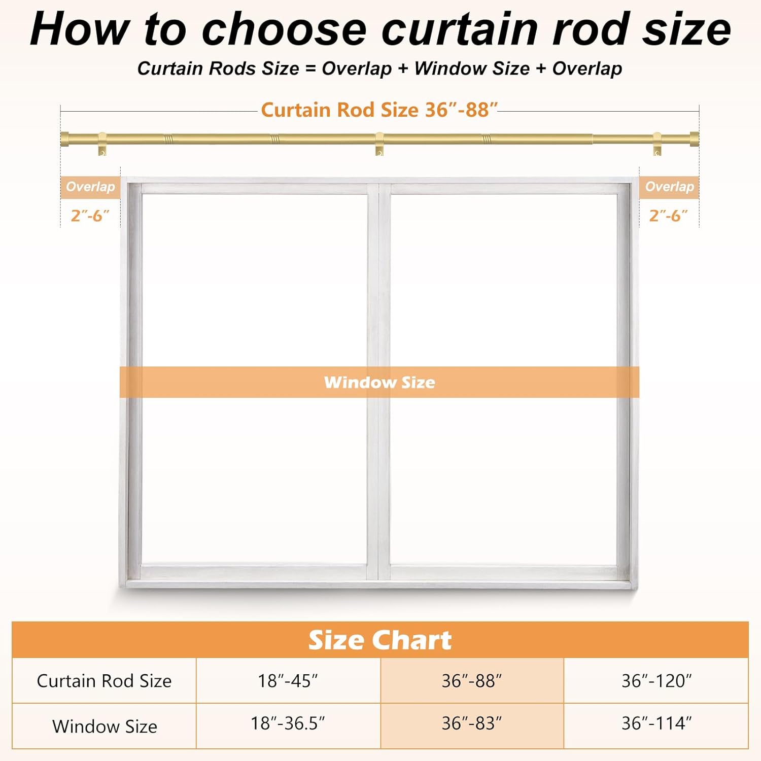 OLV 2 Pack Gold Curtain Rods for Windows 48-84 Inch