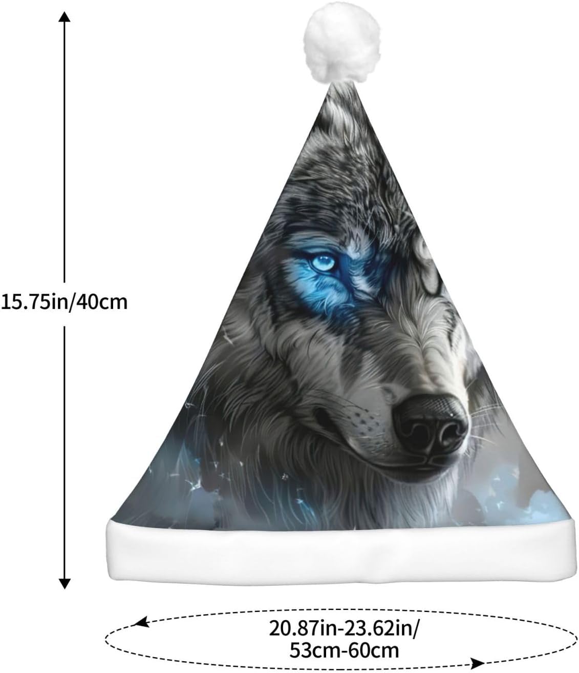 Blue Eyes Wolf Print Christmas Hat with LED Light