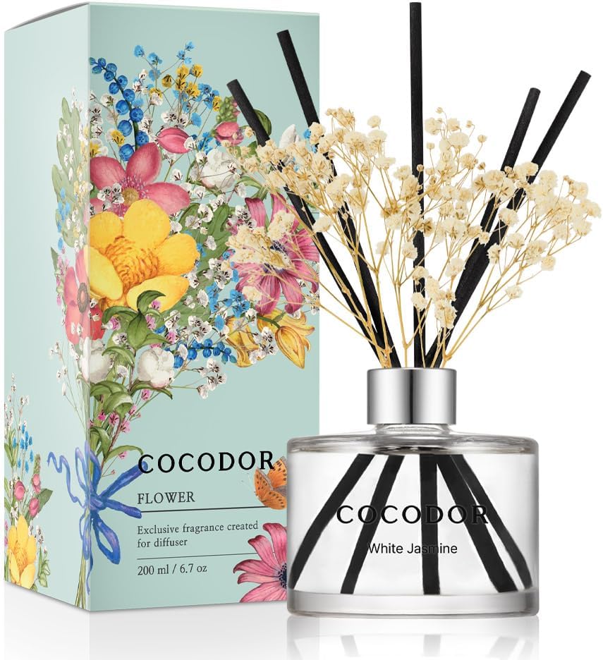 Cocodor Flower Reed Diffuser Set with White Jasmine Scent