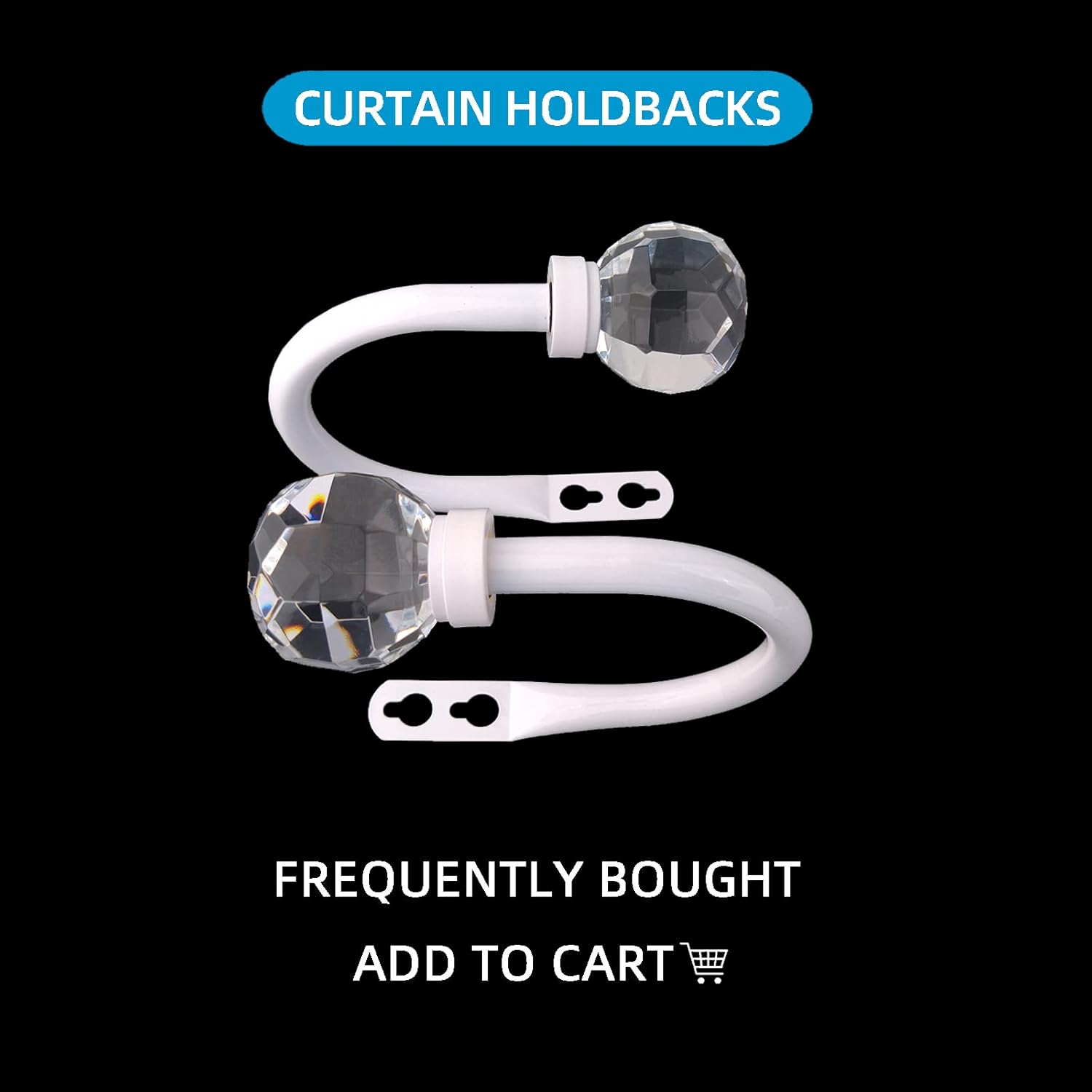2Pack Curtain Holdbacks with Clear Crystal Balls and Metal Hooks