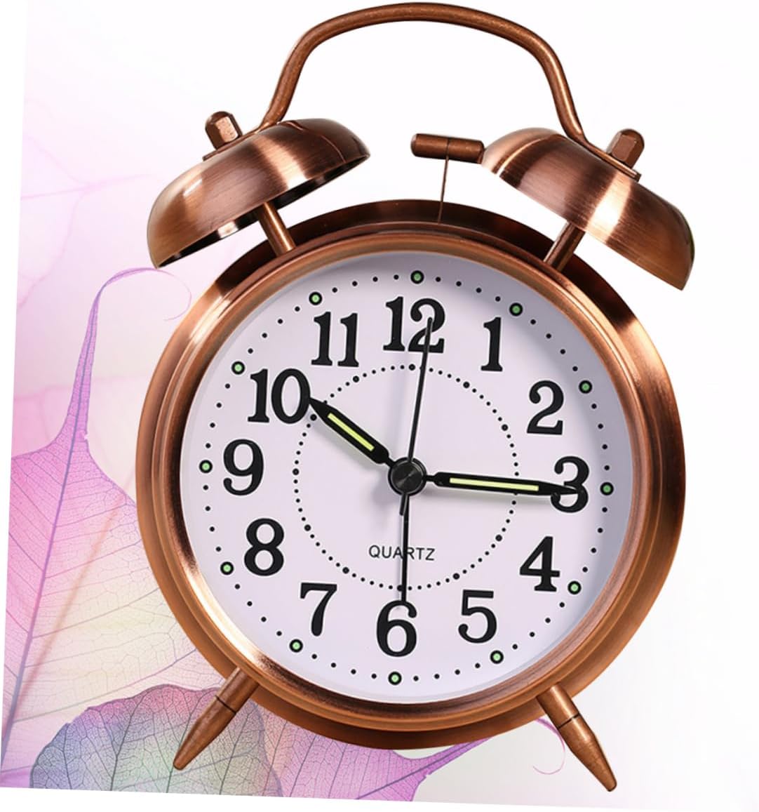Classic Metal Alarm Clock with Double Bells and Silent Nightlight