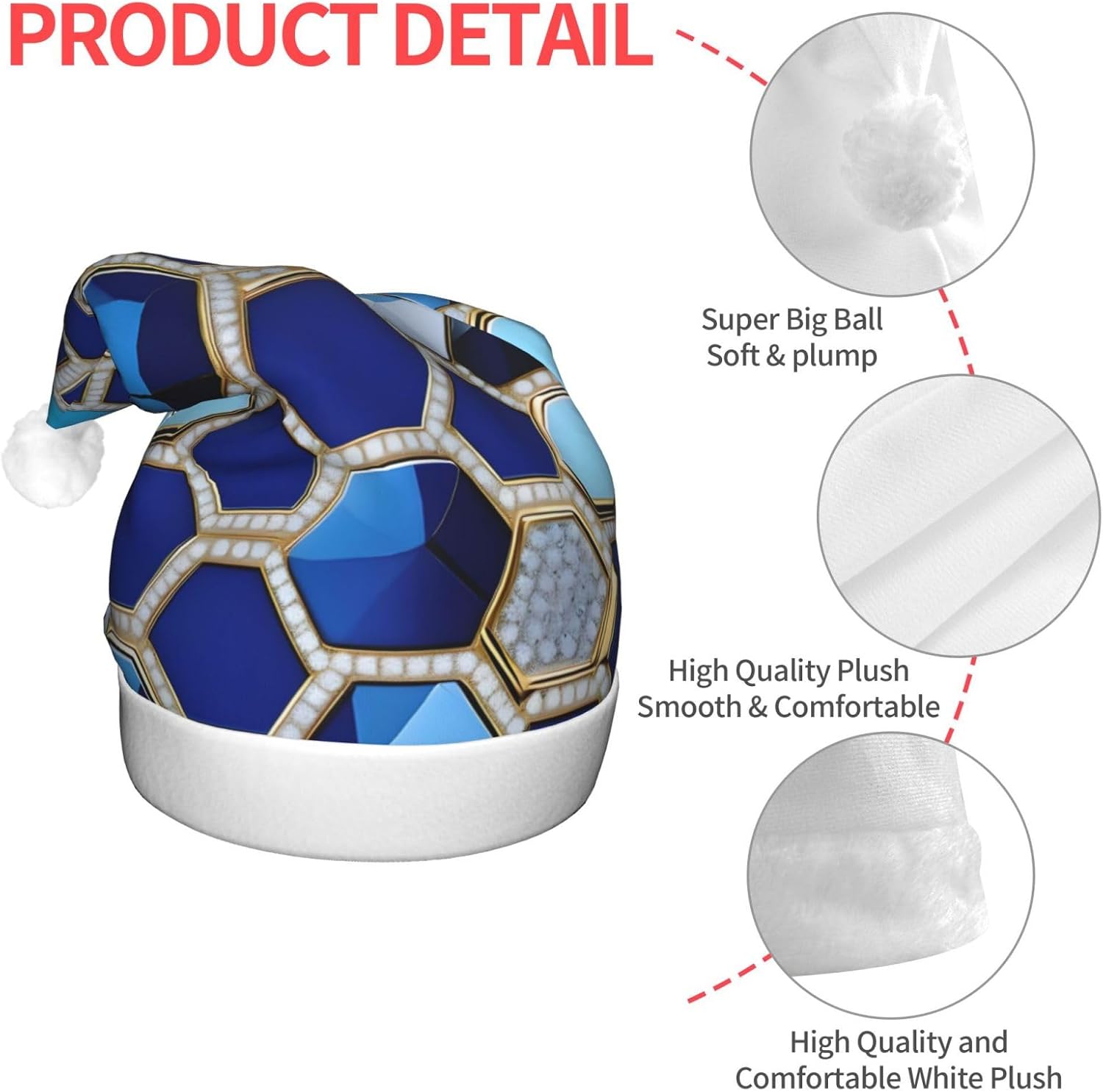 Blue Hexagons Diamond Print Christmas LED Santa Hat