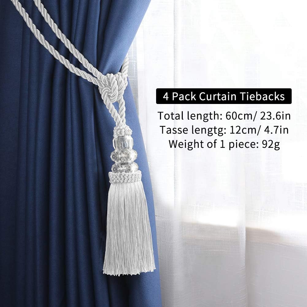 BEL AVENIR 4 Pack Crystal Curtain Tiebacks with Tassels