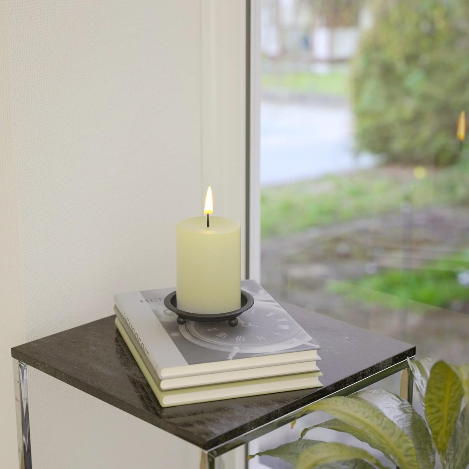 Matte Black Iron Candle Plates Set of 2