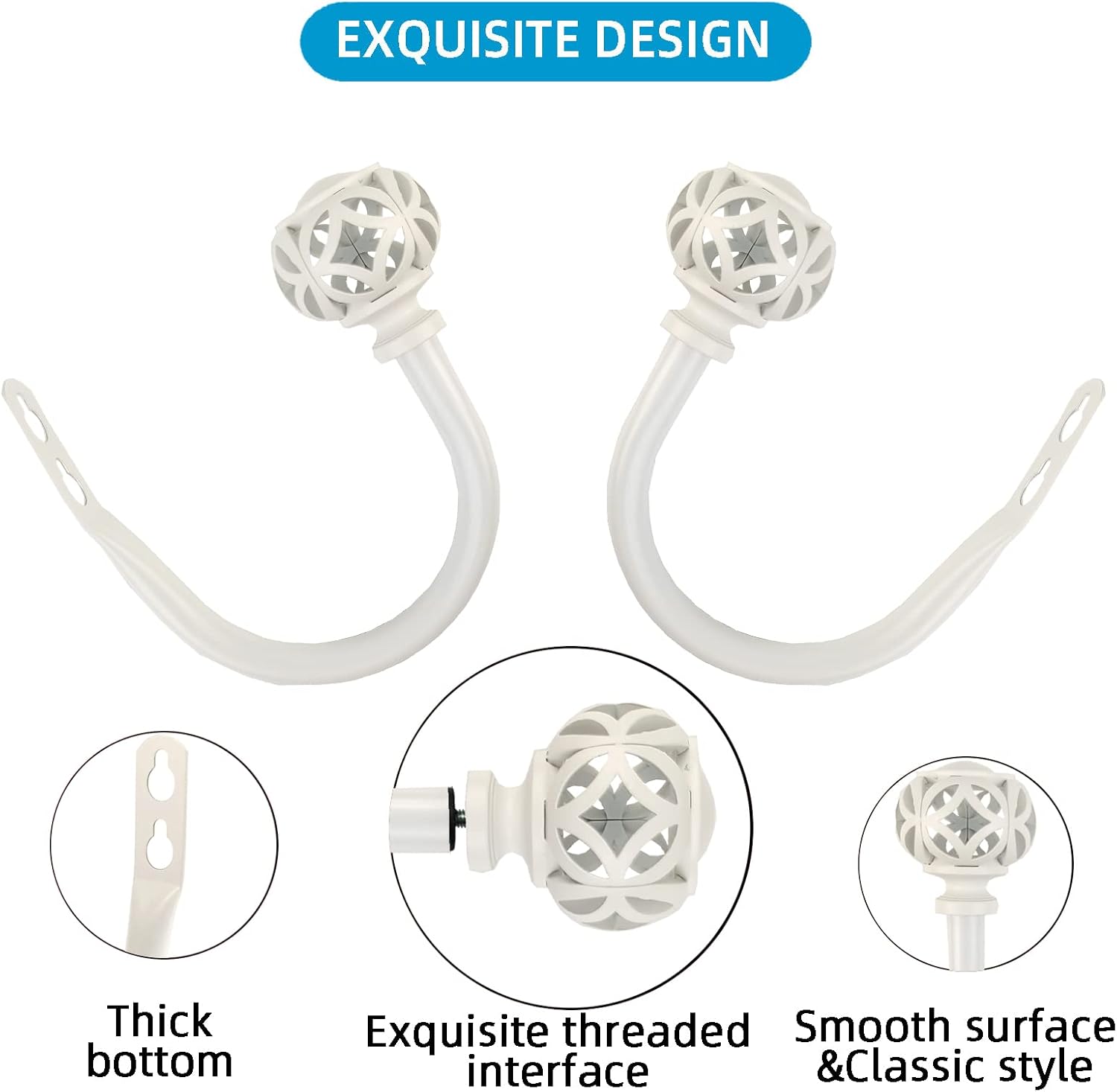 2Pcs Curtain Holdbacks with White Knob Style Finials