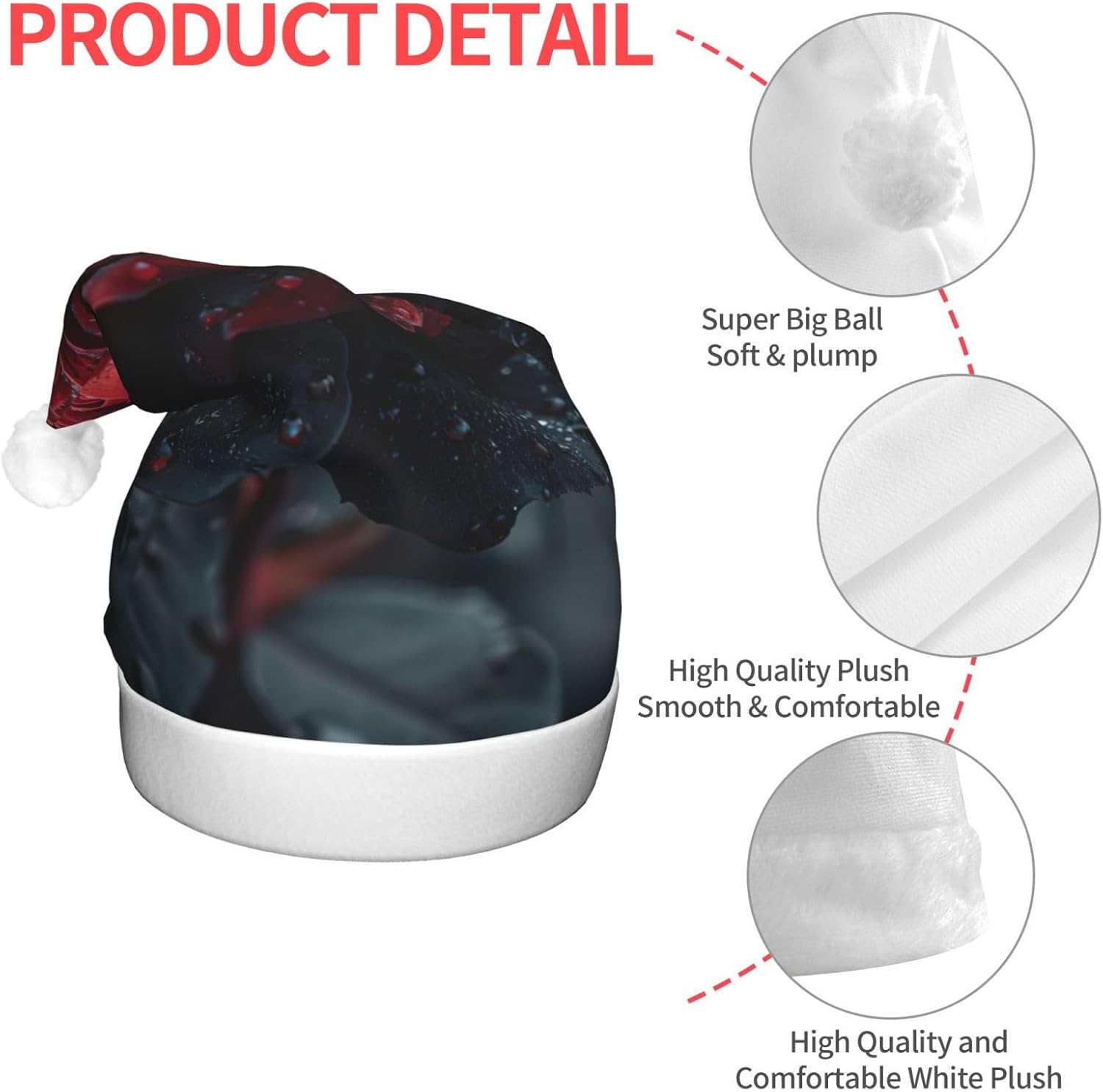 Red And Black Rose Print Christmas Hat With LED Light