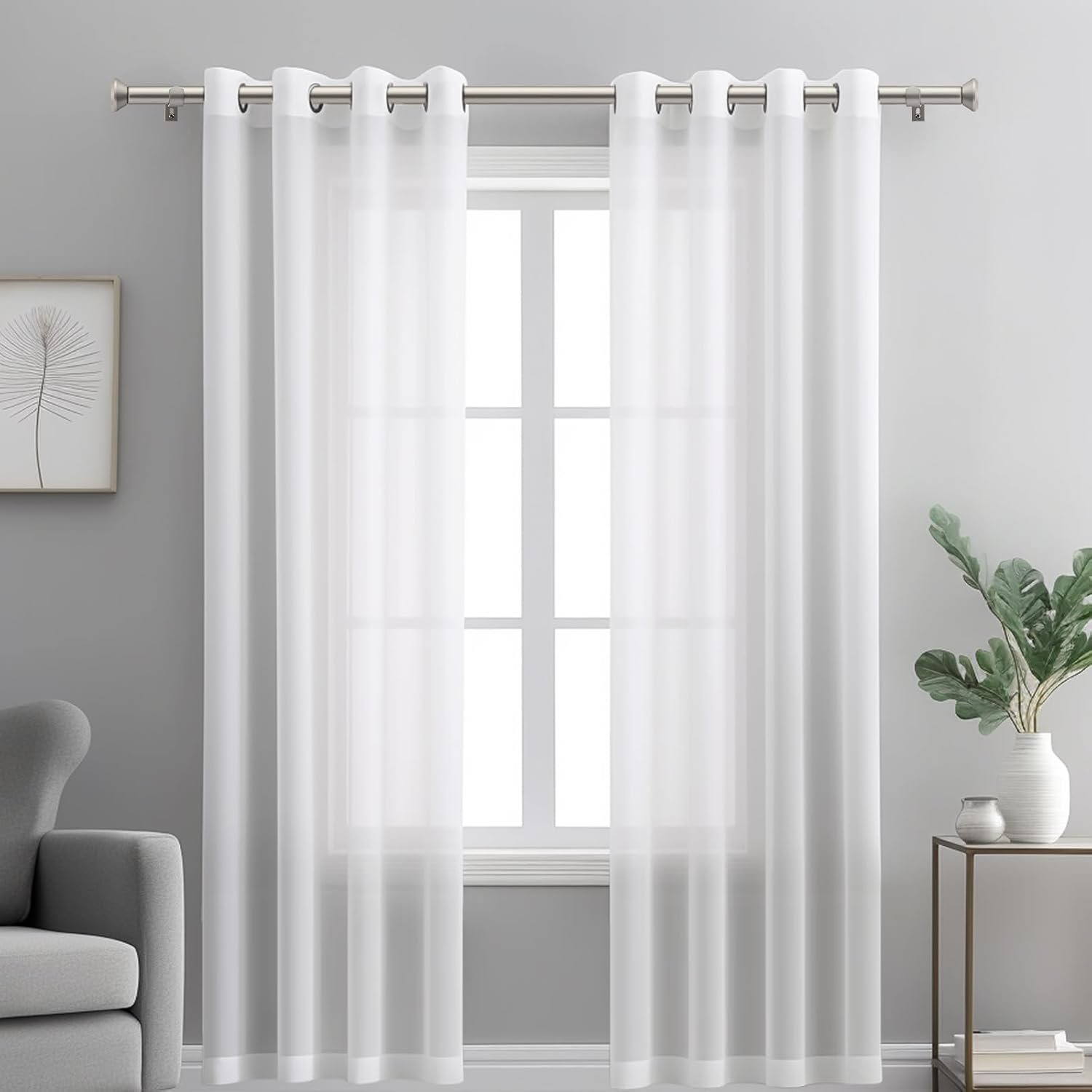 Heavy Duty Curtain Rods 28-48 Inches Silver Adjustable with Diamond Finials