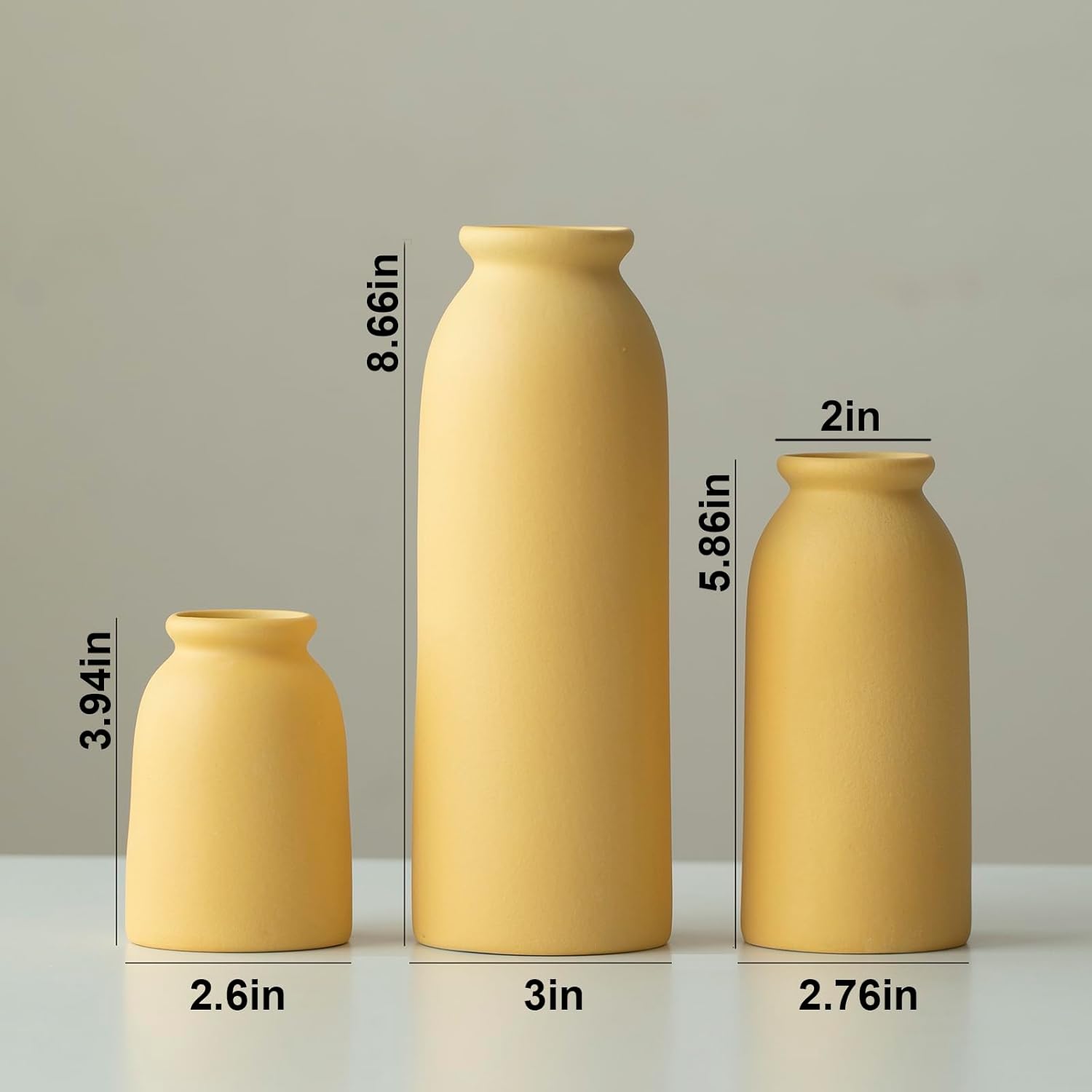 Ceramic Vase Set 3 - Distressed Yellow Boho Farmhouse Style
