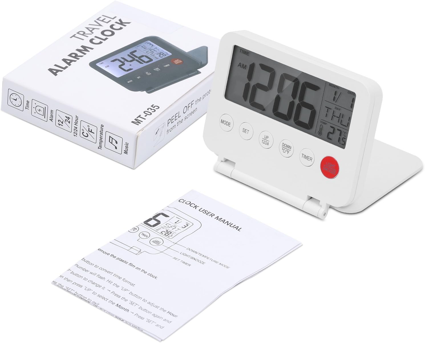 AMIR Travel Alarm Clock with Snooze and Calendar